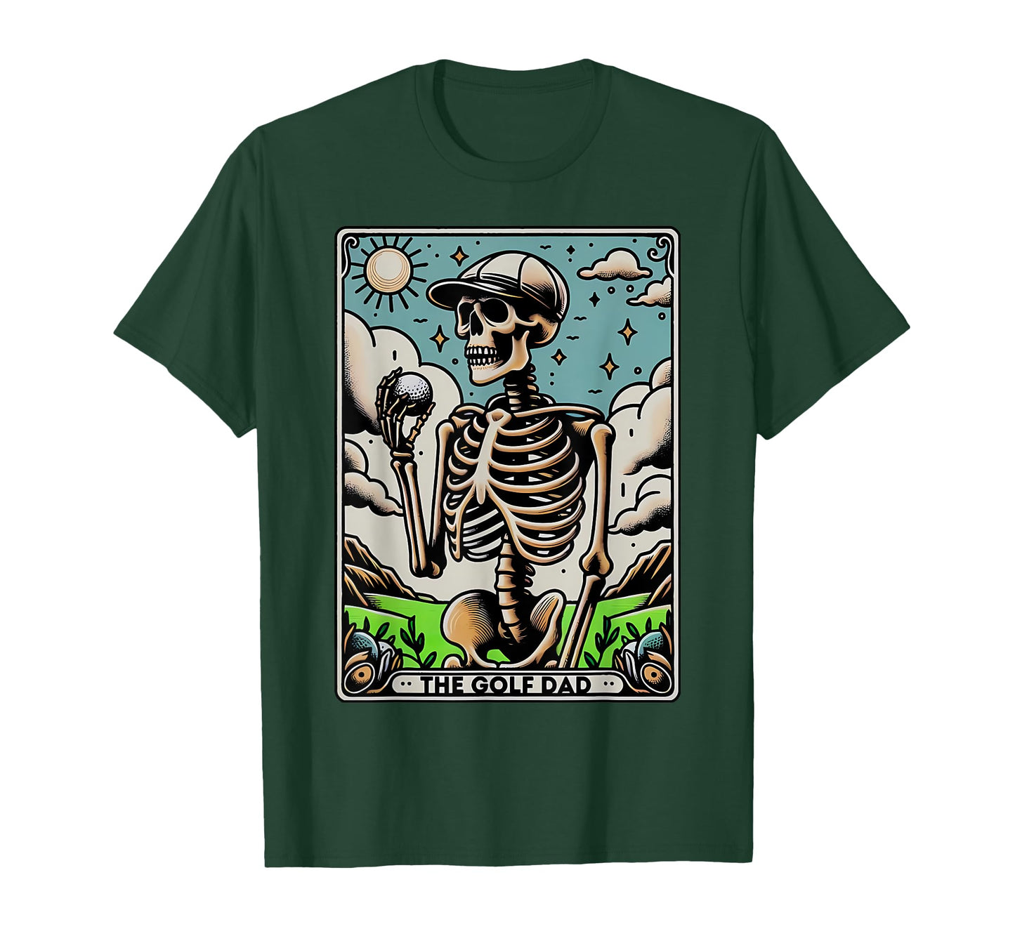 Funny Skeleton Golf Dad Tarot Card Spooky Halloween Witch T-Shirt