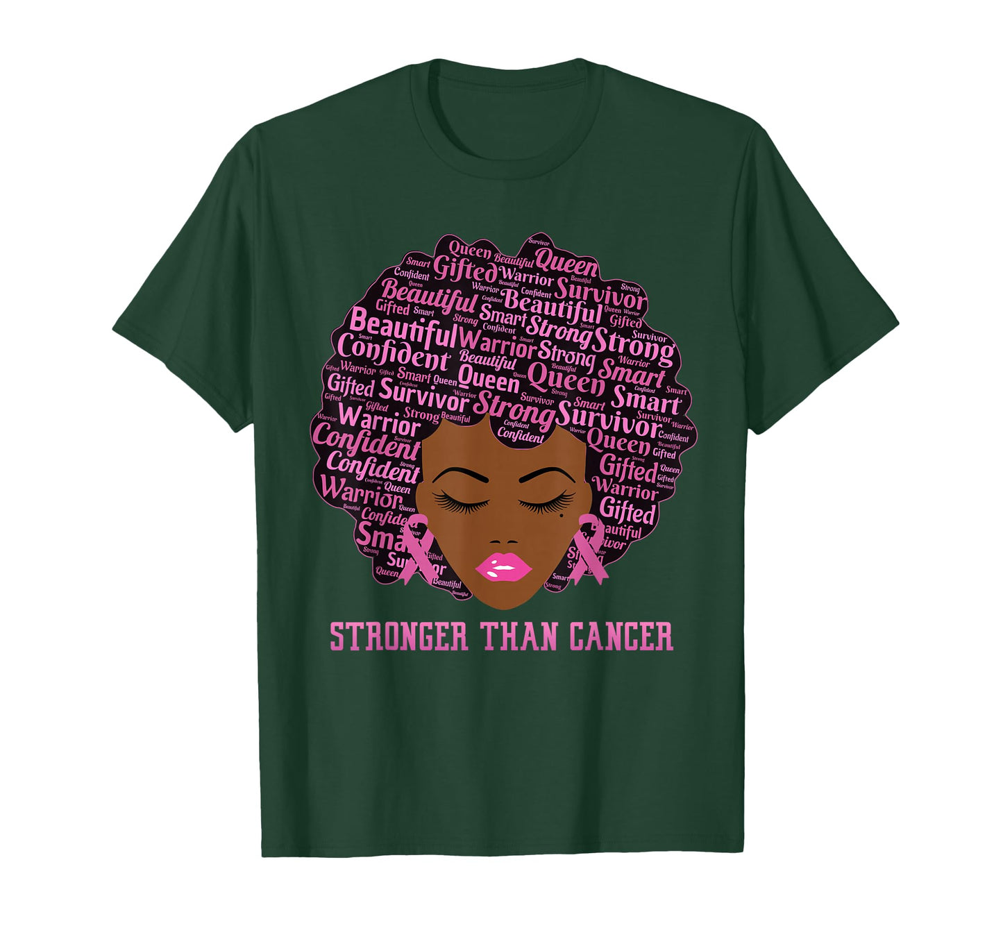 Black Women Queen Stronger Than Breast Cancer Pink Ribbon T-Shirt