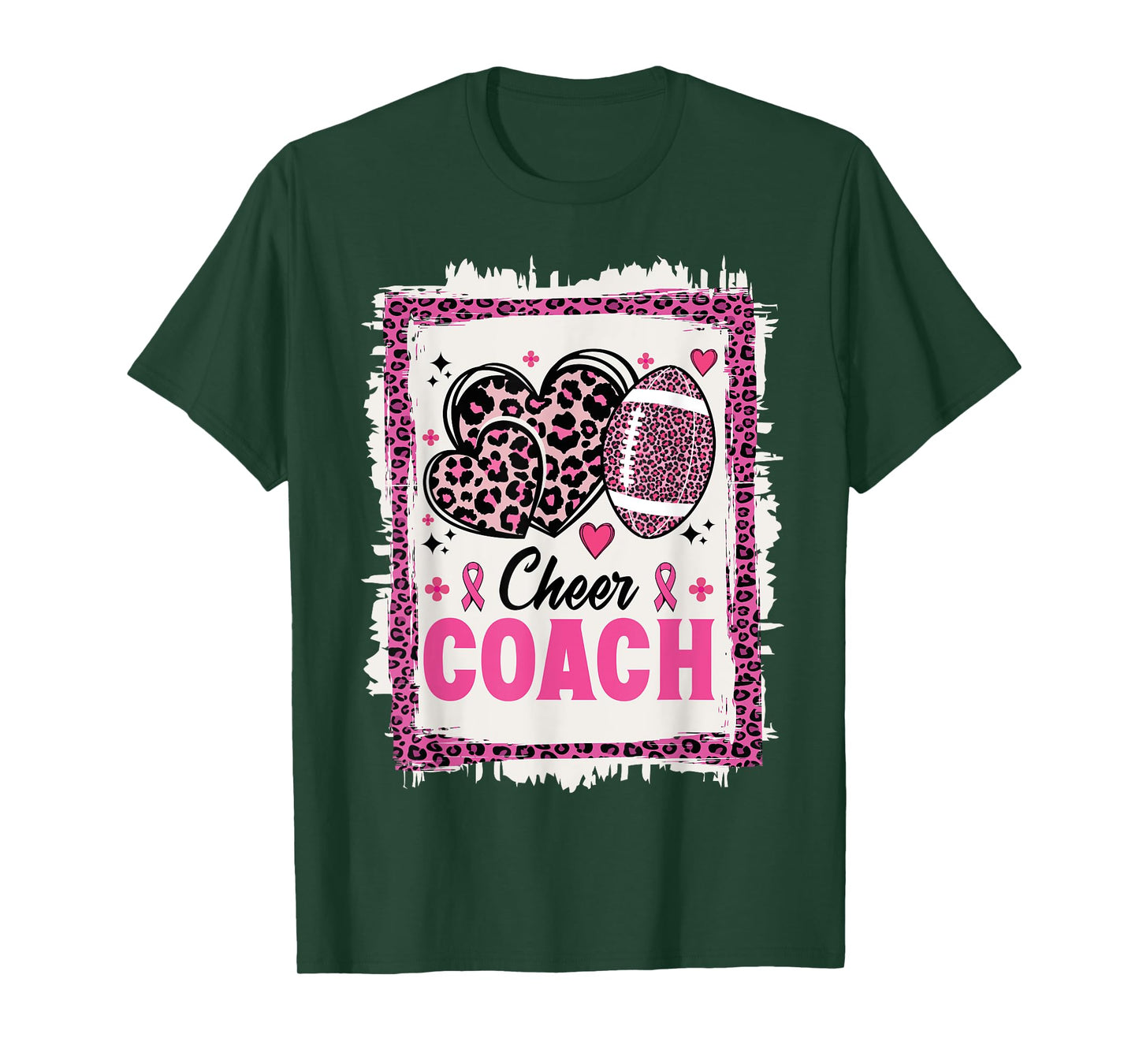 Cheer Coach Leopard Cheerleading Football Breast Cancer T-Shirt