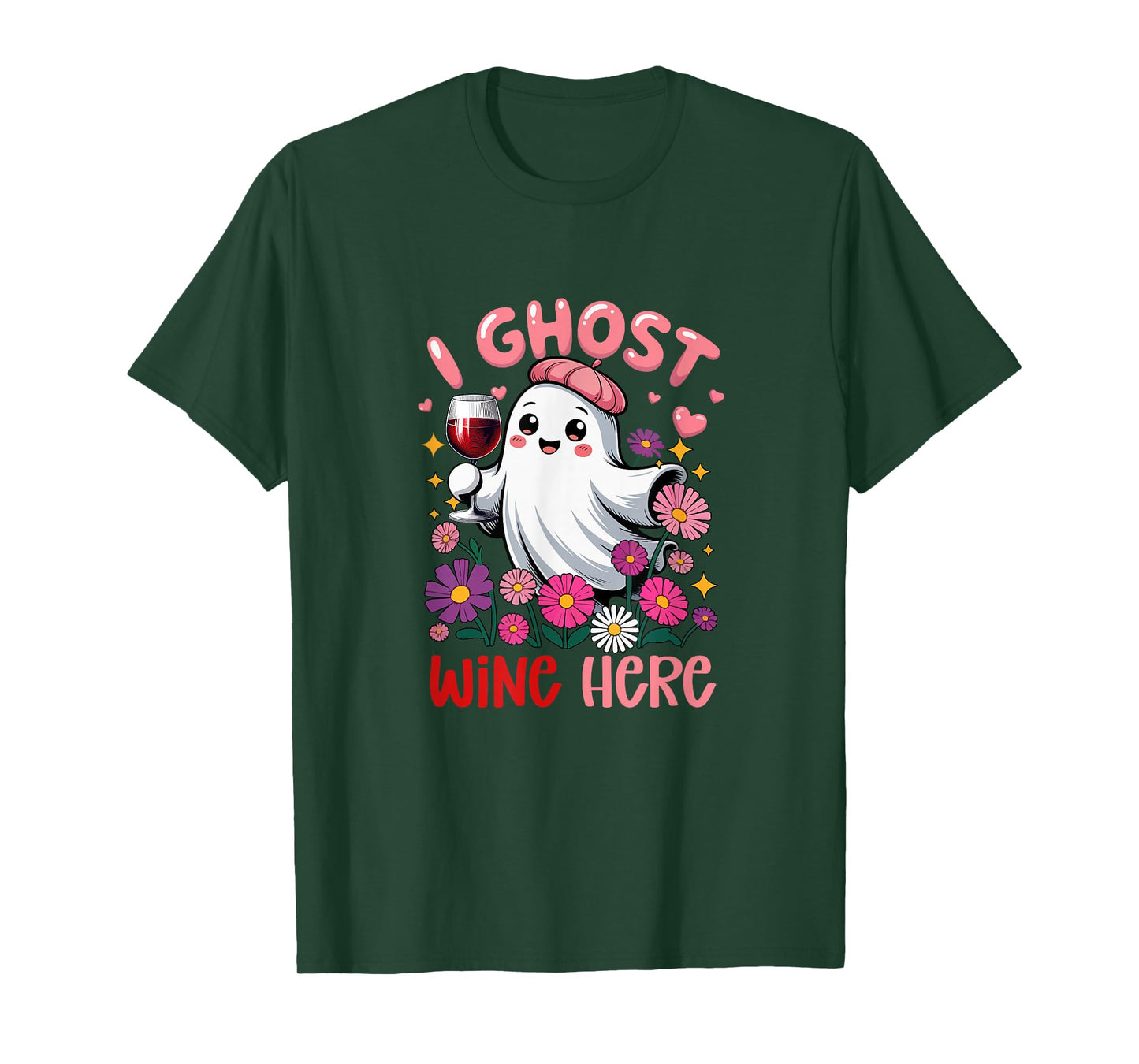 I Ghost Wine Here Halloween Floral Boo Drinking Wine Drinker T-Shirt