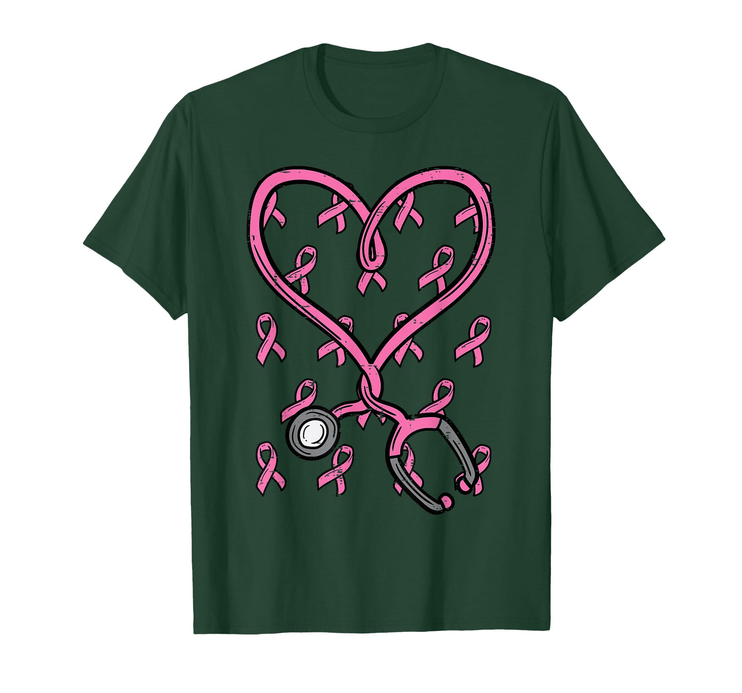 Pink Stethoscope Nurse Scrub Breast Cancer Awareness Women T-Shirt