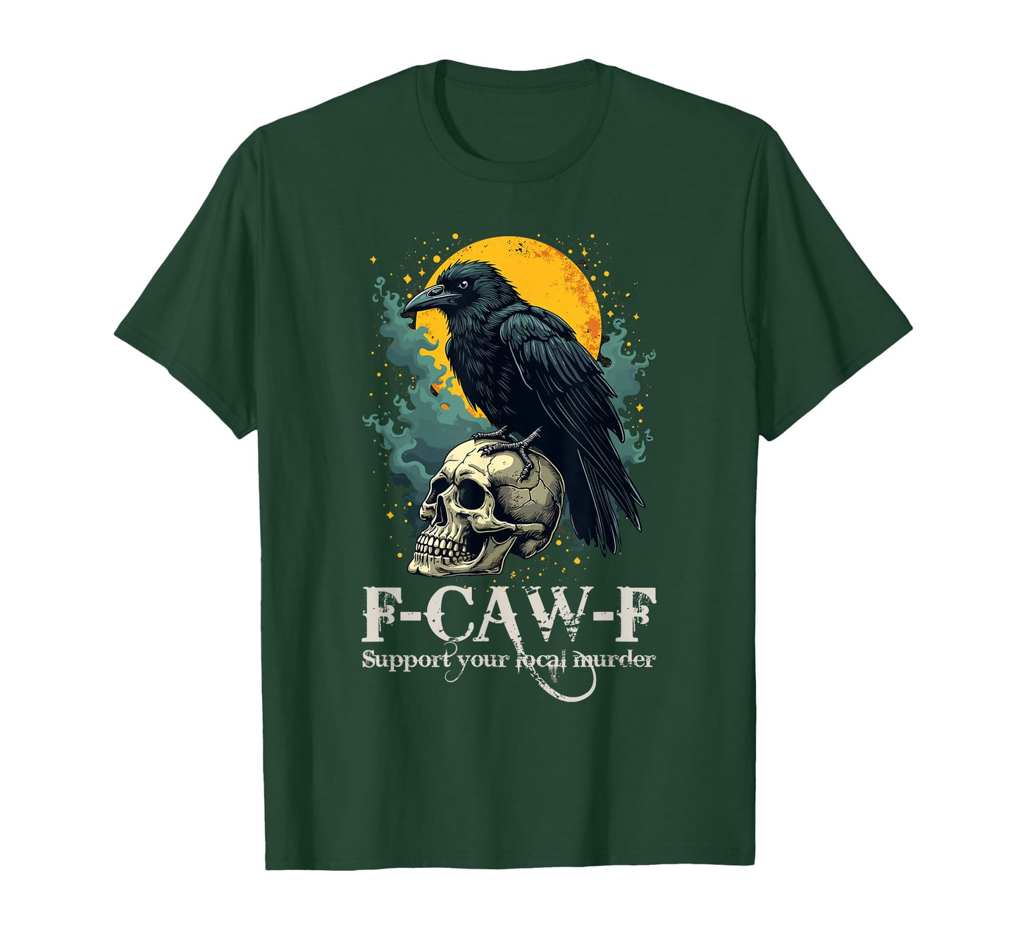 Black Crow F-Caw-F Funny Skull Moon Design T-Shirt