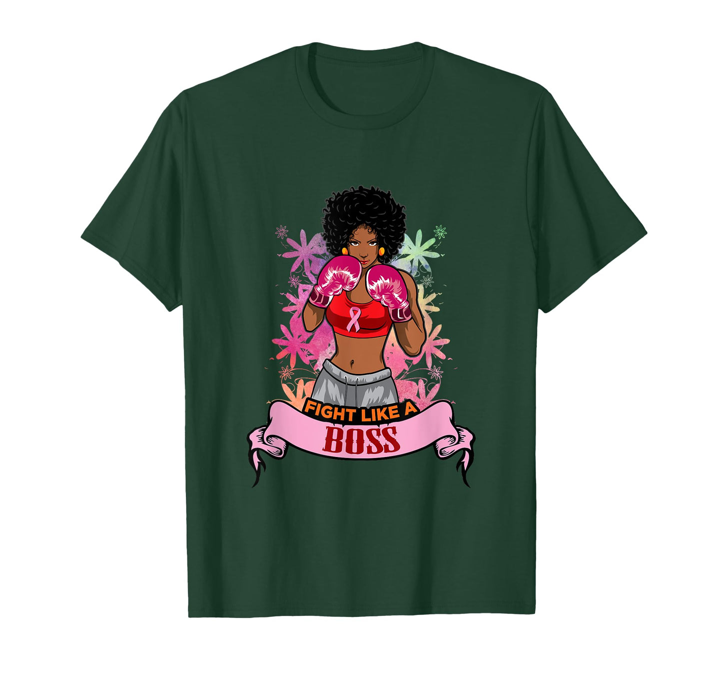 Black Girl Pink Warrior Breast Cancer Awareness Boxing T-Shirt
