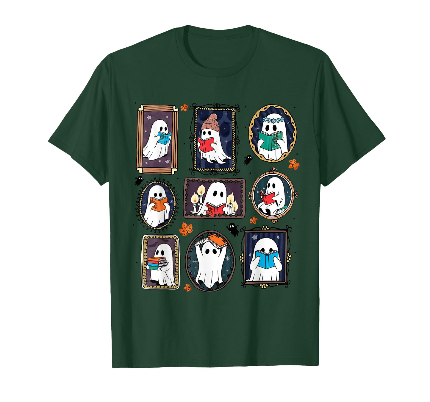 Ghost Library Reading Books Halloween Men Women Kids T-Shirt