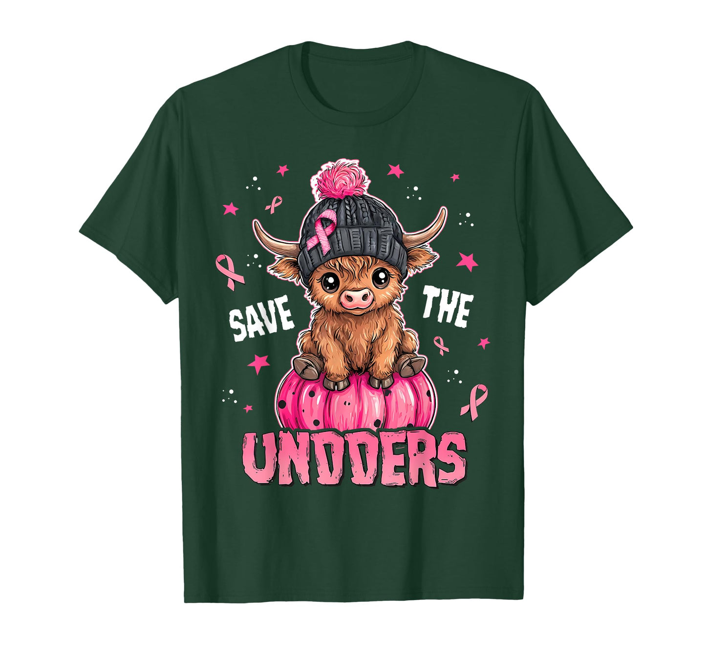 Save The Undders Cute Highland Cow Breast Cancer Awareness T-Shirt