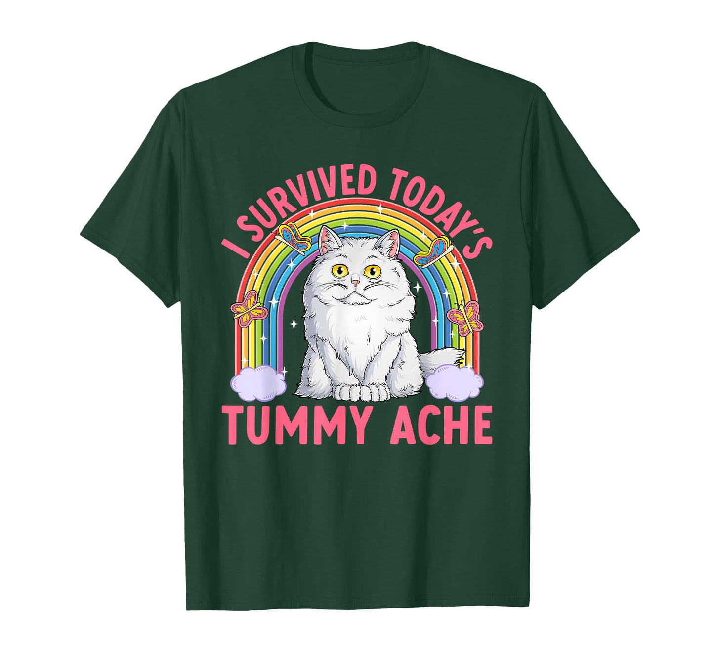 Funny Cat Meme Tummy Ache Joke Humor Cats Men Women Kids T-Shirt