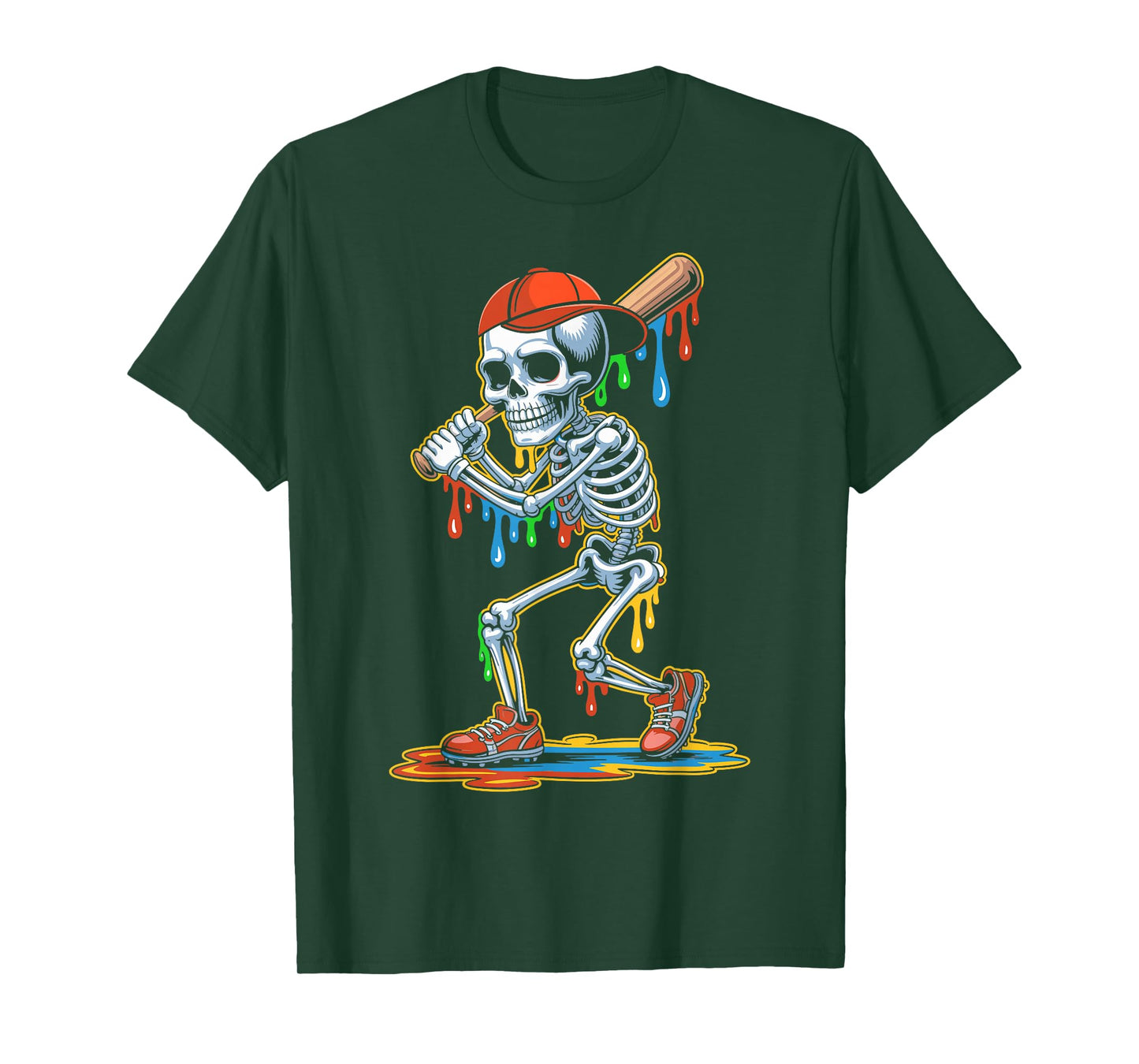 Halloween Baseball Skeleton Drip Graphic Melting Colors T-Shirt
