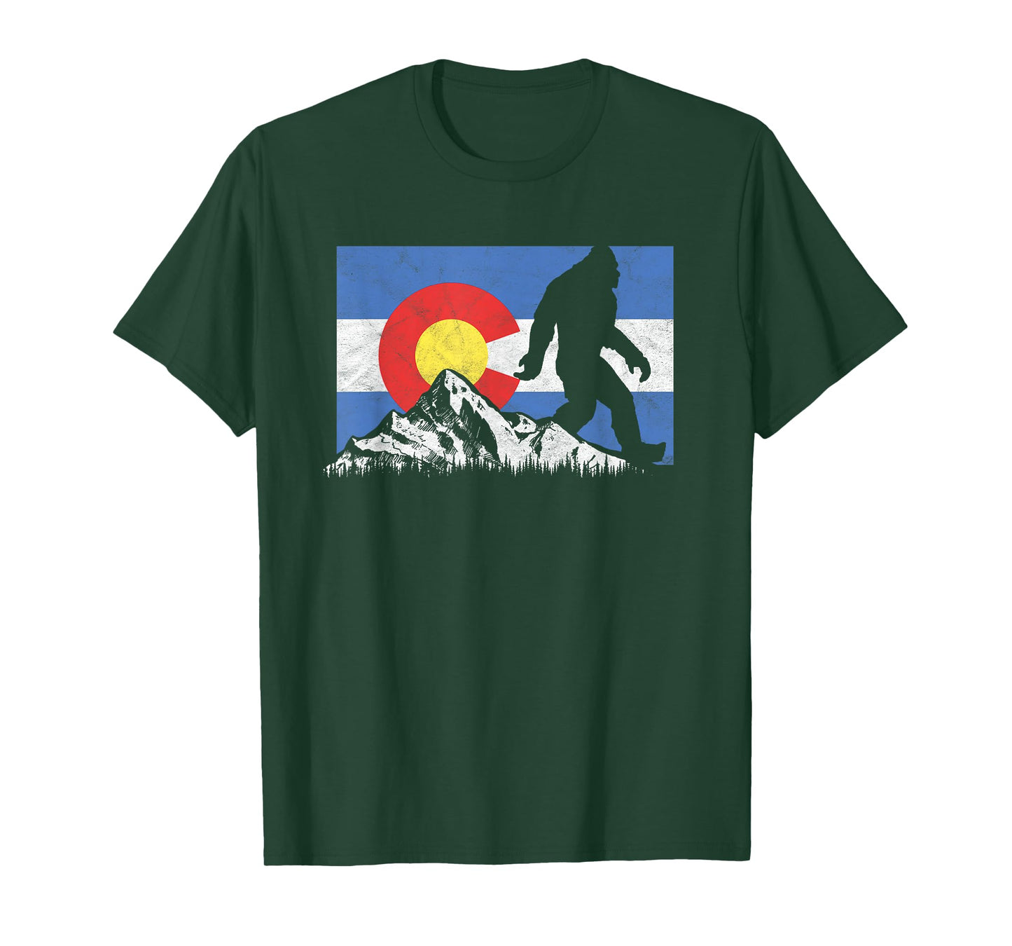 Bigfoot Rocky Mountains Colorado Flag Sasquatch T-Shirt