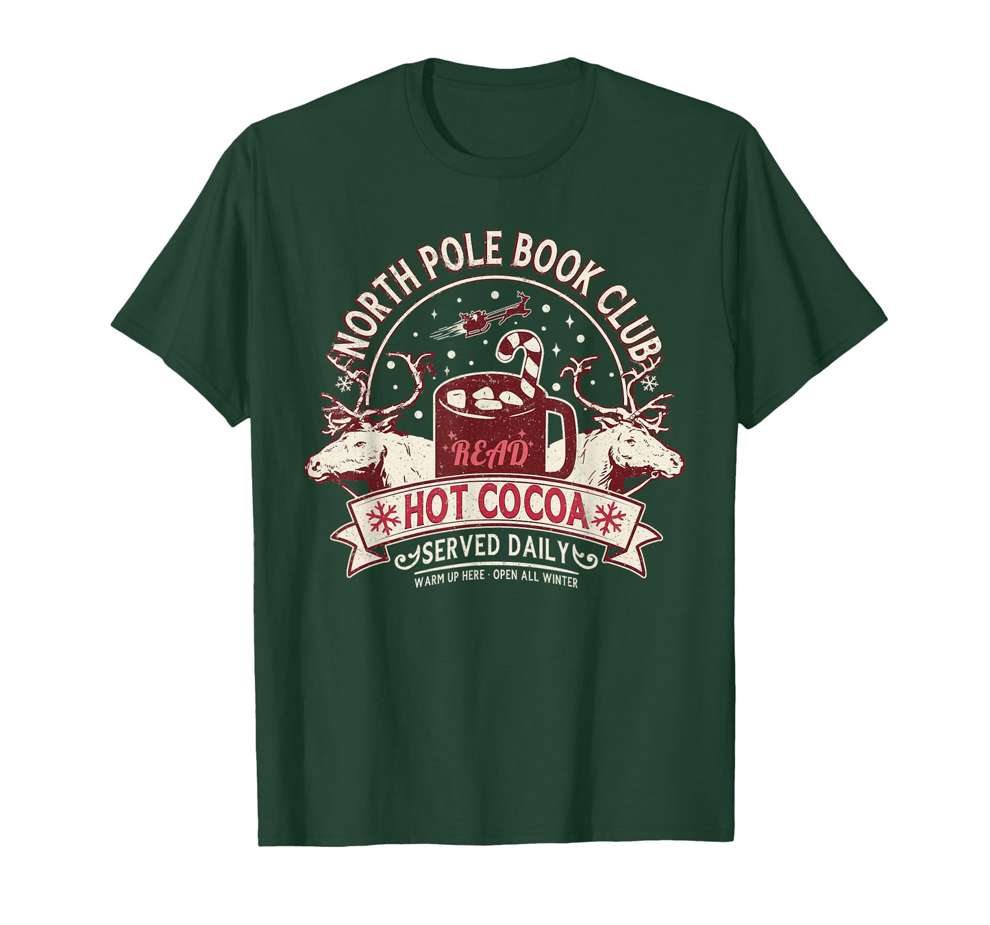 North Pole Book Club Hot Cocoa Reindeer Librarians Christmas T-Shirt
