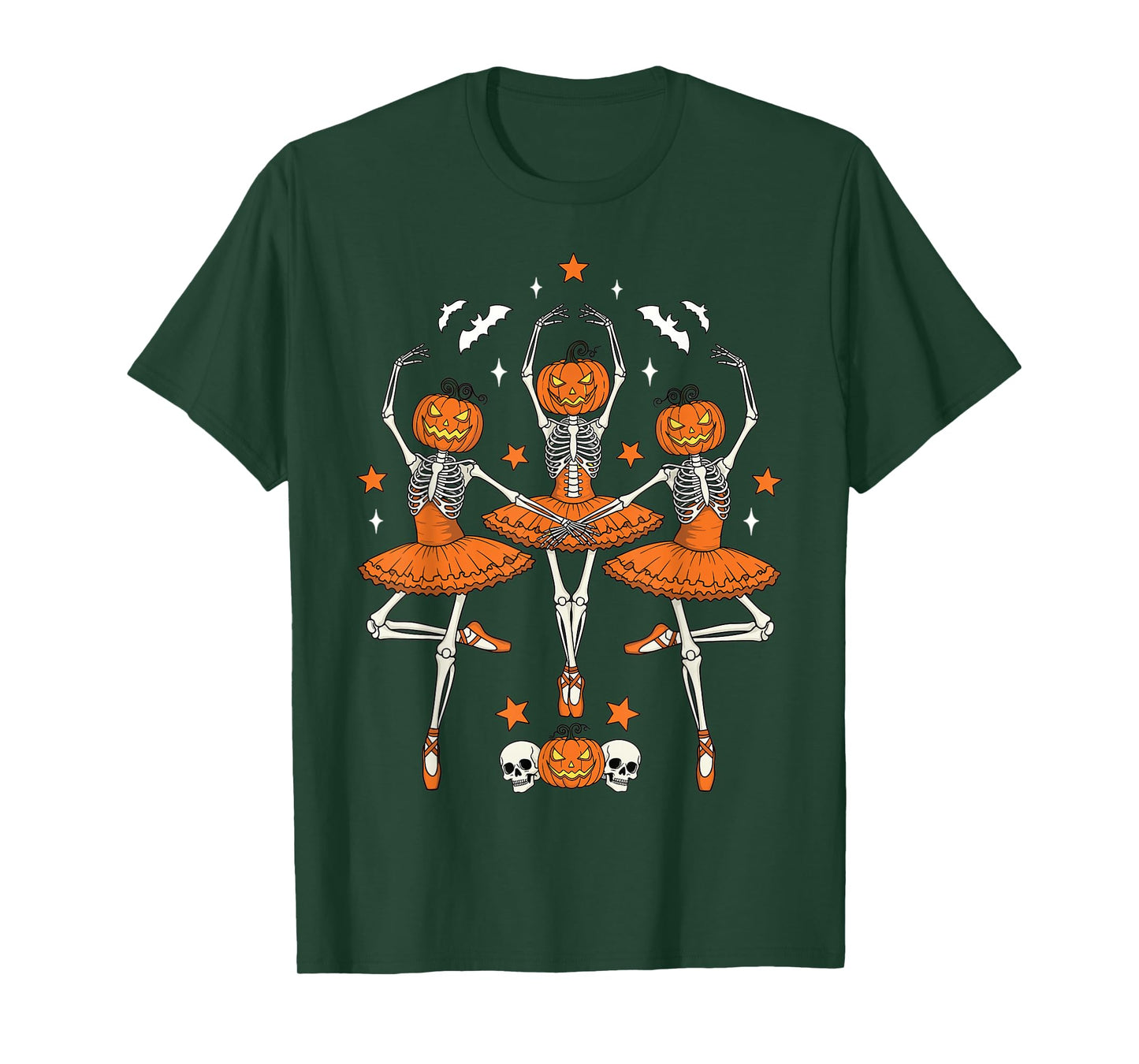 Pumpkin Skeleton Ballerina Halloween Spooky Dance T-Shirt