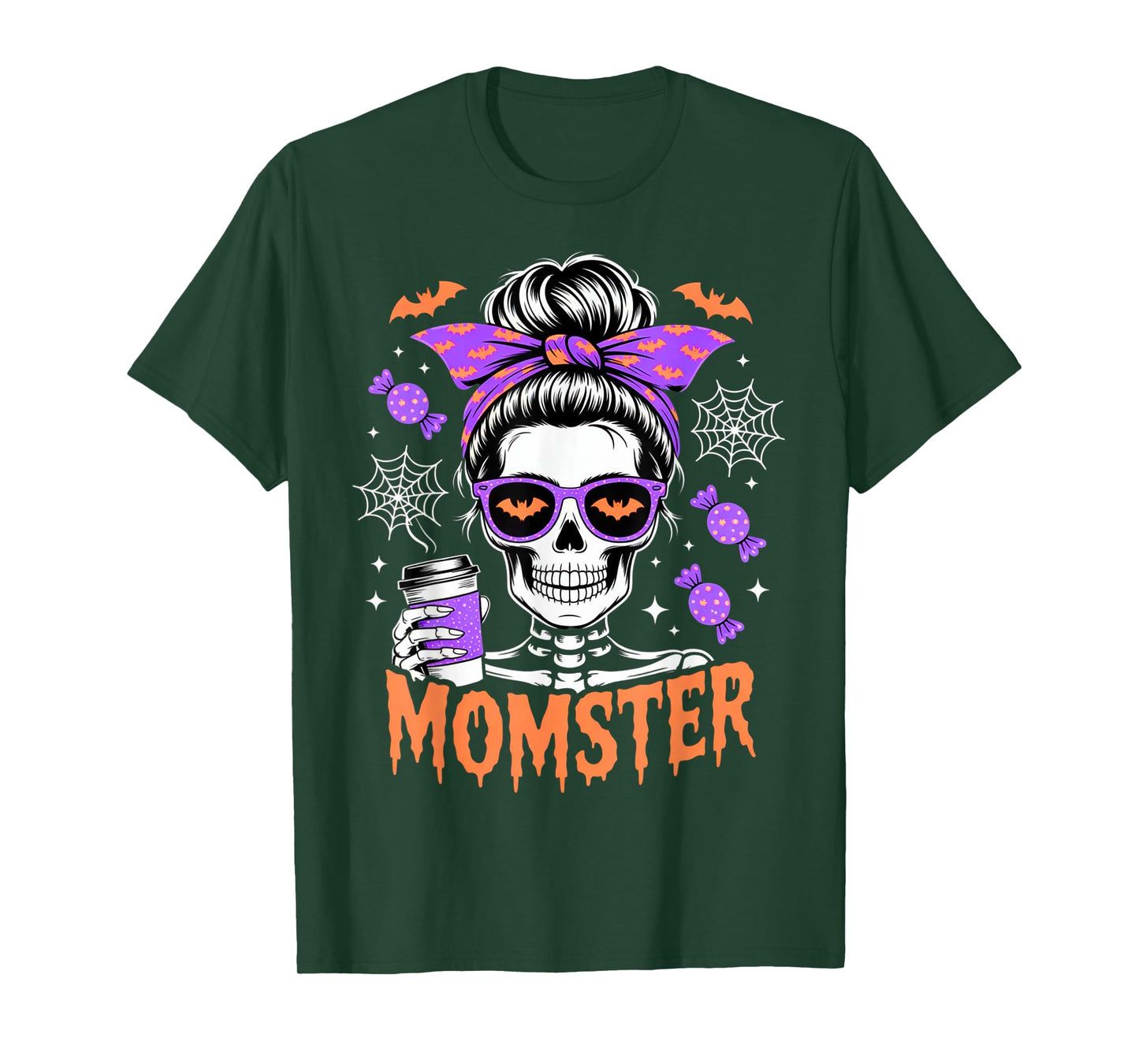 Momster Halloween Costume Skeleton Messy Bun Mother Coffee T-Shirt