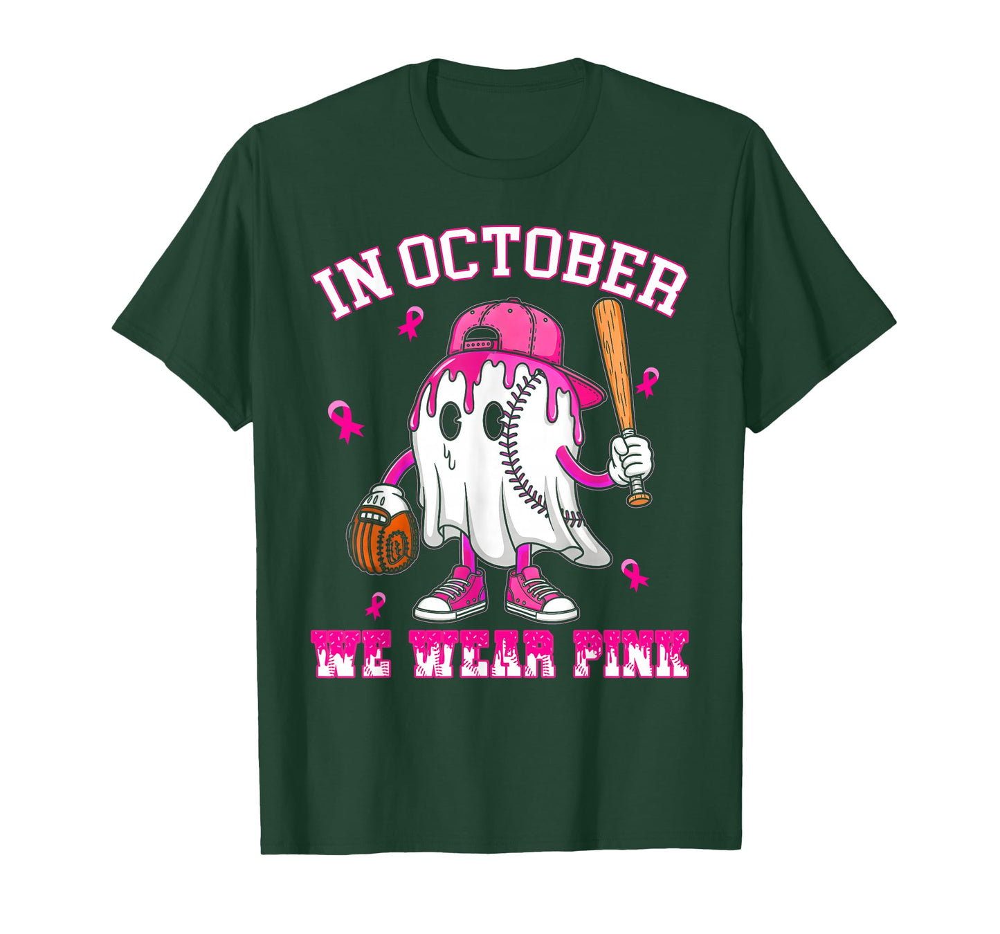 in October We Wear Pink Baseball Breast Cancer Women Girls T-Shirt