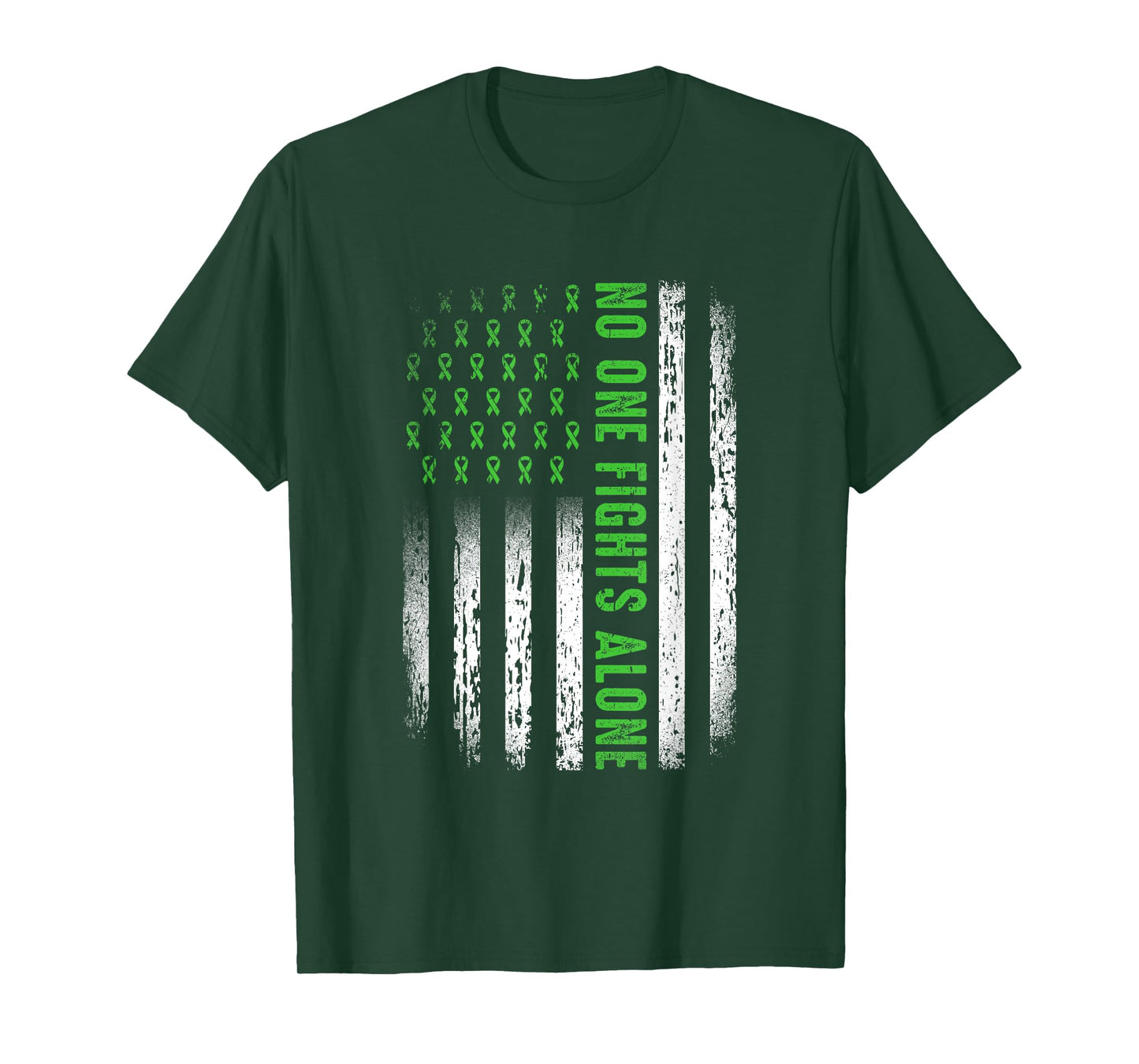 American Flag No One Fights Mental Health Alone Green Ribbon T-Shirt