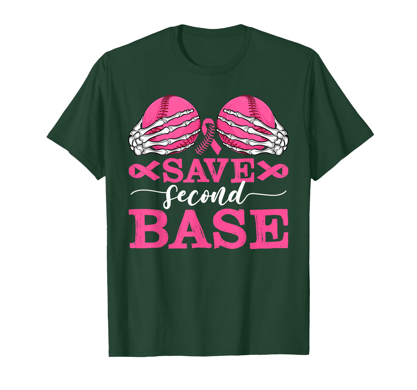 Save 2nd Base Breast Cancer Awareness Pink Ribbon Baseball T-Shirt