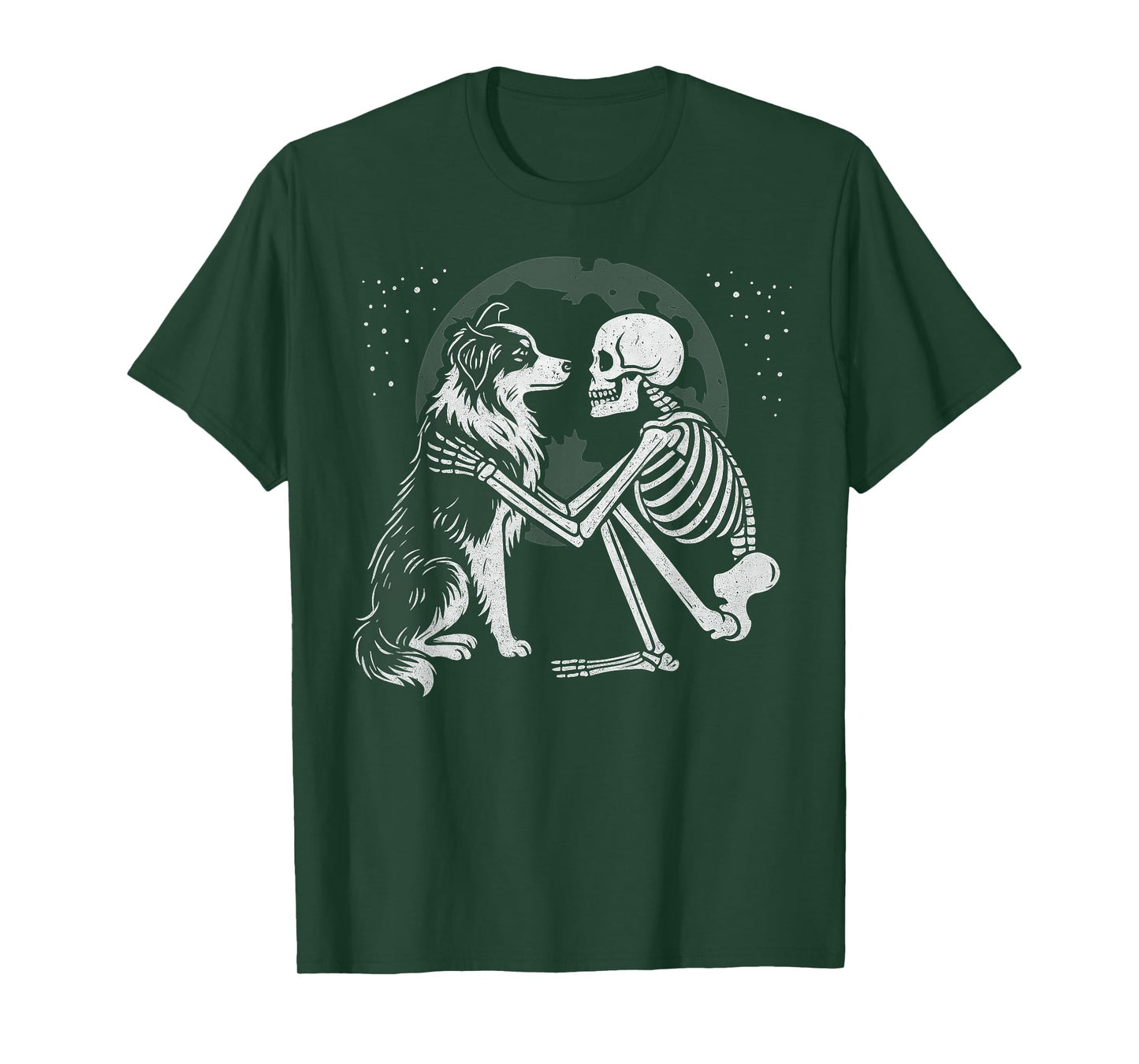 Australian Shepherd Skeleton Moon Halloween Dog Lover T-Shirt