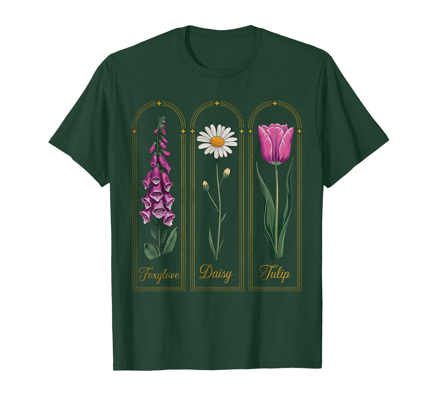 Vintage Botanical Flowers Foxglove Daisy Tulip Garden Plants T-Shirt