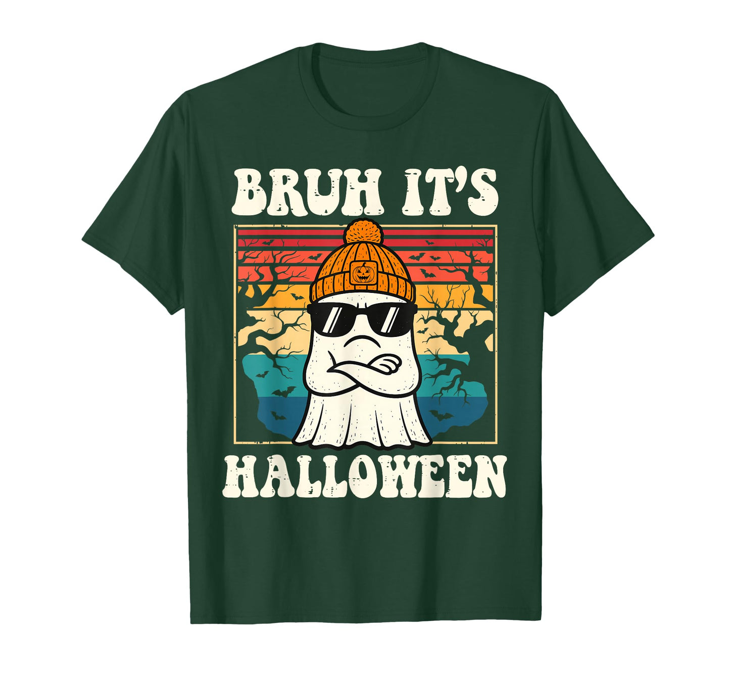 Bruh It's Halloween Funny Retro Ghost Halloween Men Boys T-Shirt