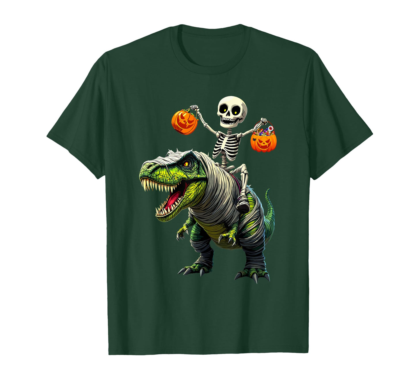 Funny Skeleton Riding Mummy Dinosaur T rex Halloween T-Shirt