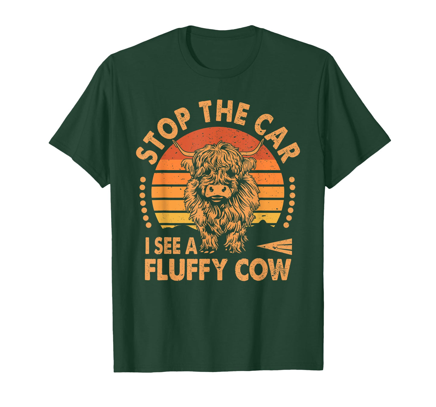 Stop The Car I See Fluffy Cow Retro Highland Cow Lover Funny T-Shirt