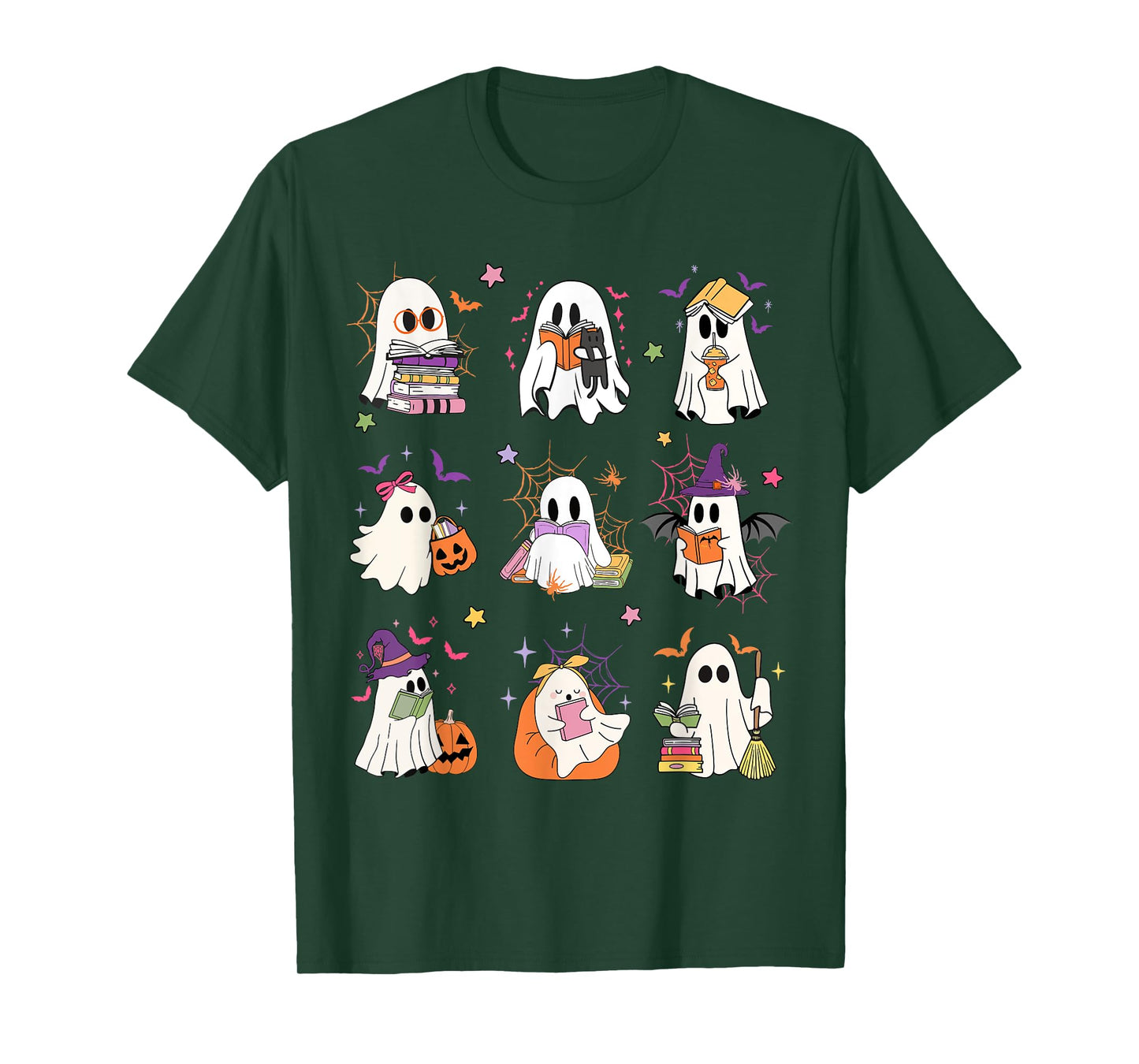 Funny Ghost Book Reading Halloween Books Lover Teacher Kids T-Shirt