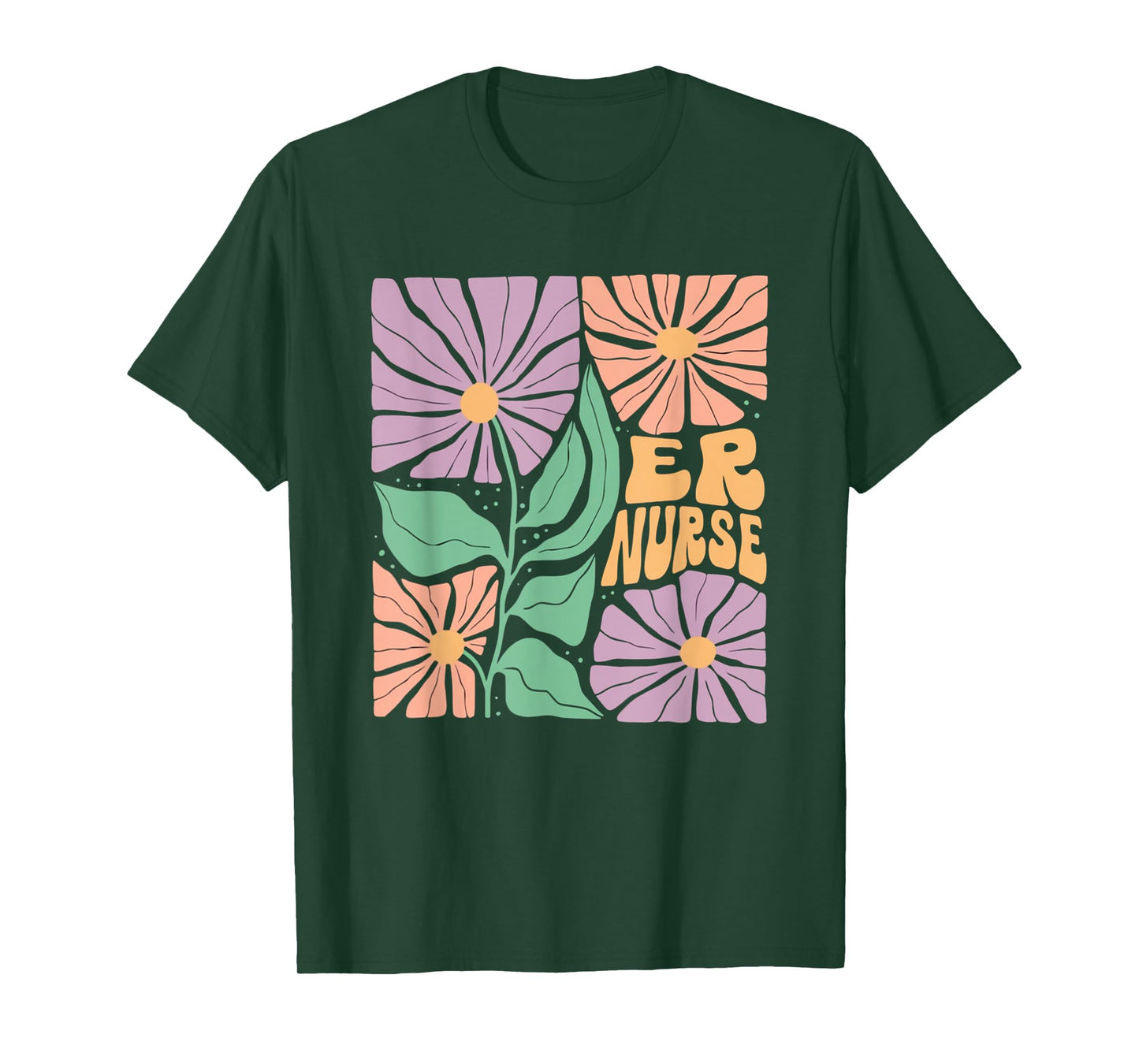 Women ER Flower Emergency Room Nurse Spring ER Team Er Tech T-Shirt