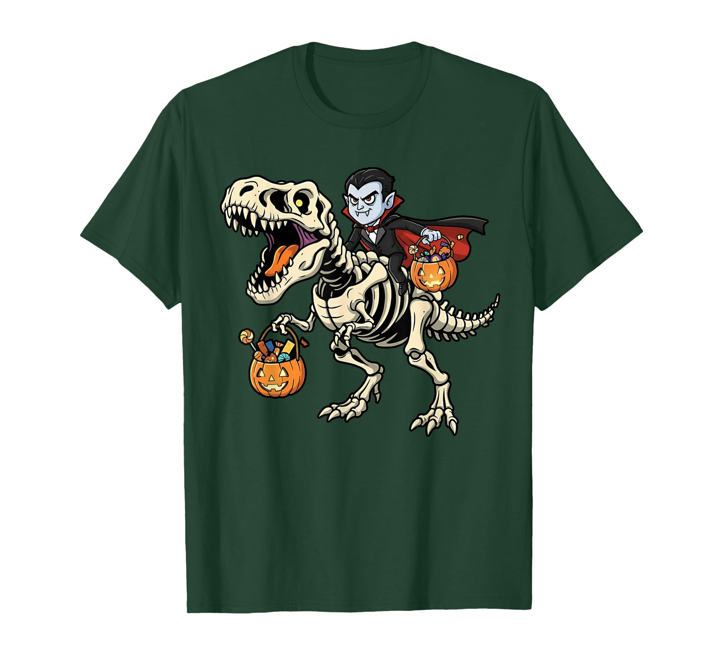 Vampire Riding Skeleton T-Rex Funny Halloween Dinosaur T-Shirt