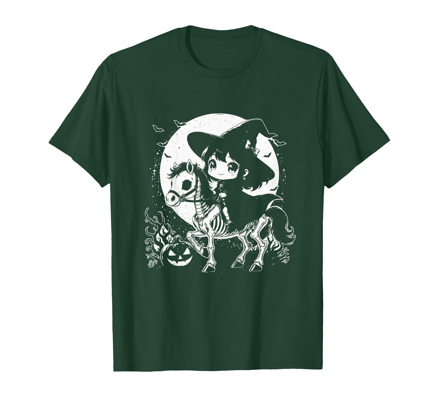Halloween Girl Witch Riding Horse Skeleton T-Shirt