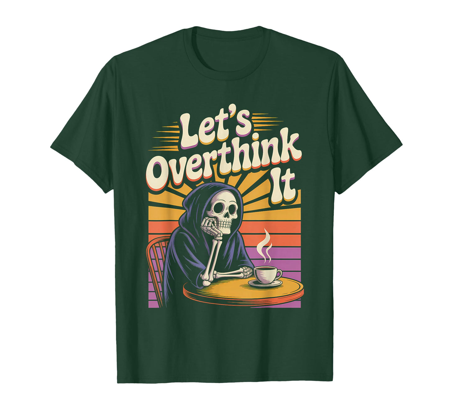 Let’s Overthink It Funny Skeleton Grim Reaper Anxiety Meme T-Shirt