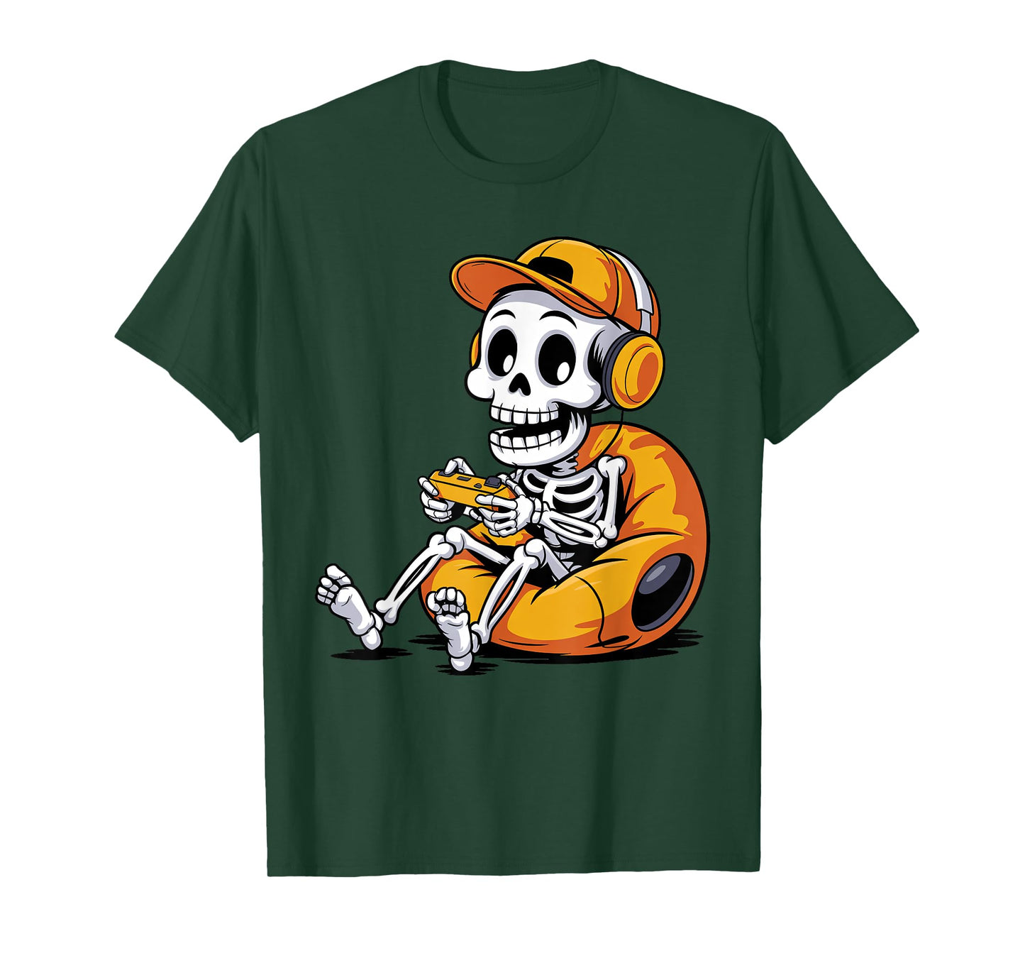 Spooky Skeleton Gamer Playing Video Games Halloween Costume T-Shirt