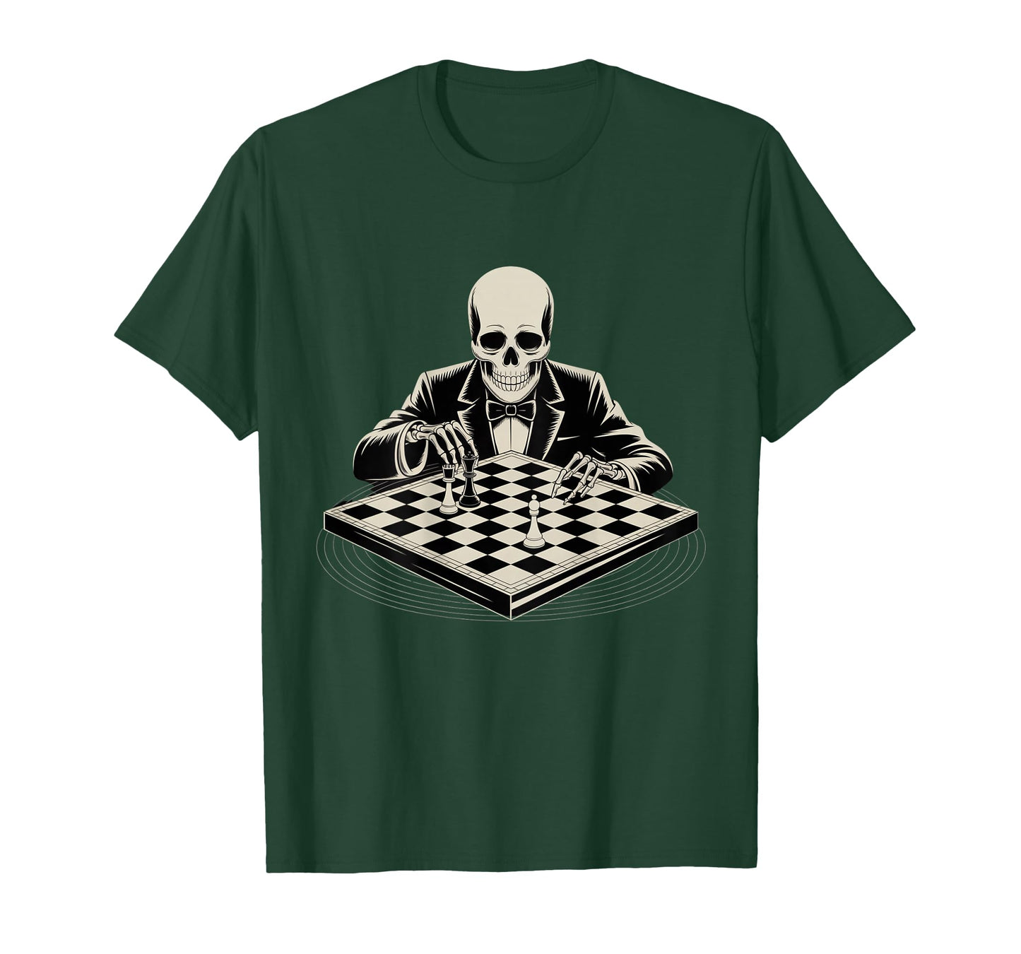 Backprint Skeleton Playing Chess Cool Skull Funny Skeleton T-Shirt