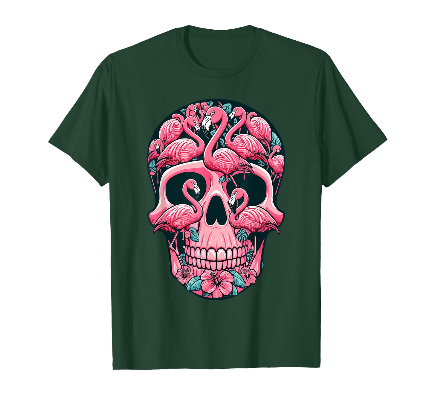 Pink Flamingo Skull Breast Cancer Awareness Halloween Women T-Shirt
