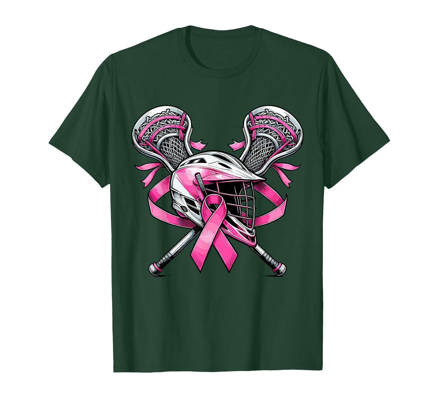 Lacrosse Pink Ribbon Breast Cancer Awareness Sport Lover T-Shirt