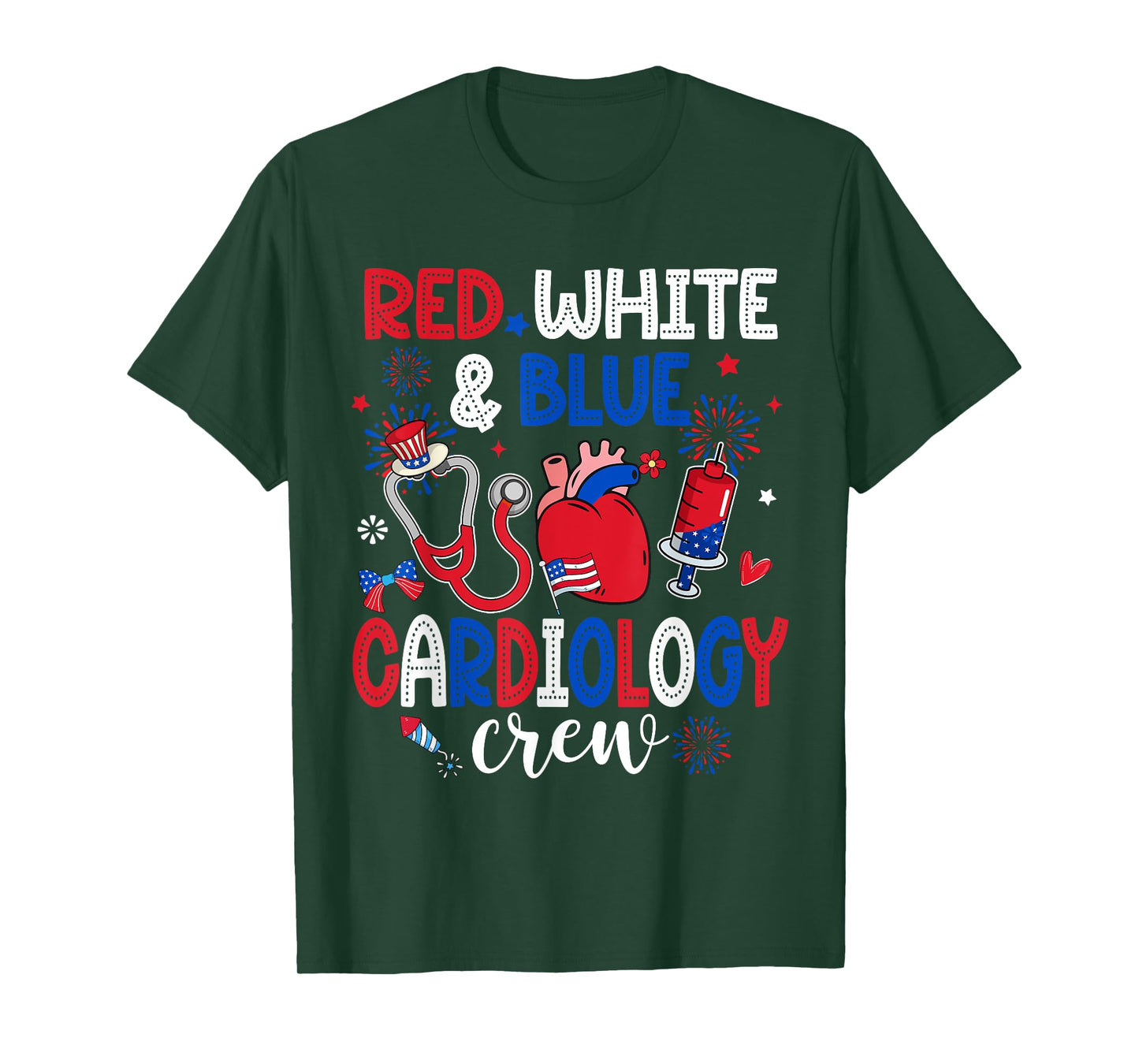 Red White & Blue Cardiology Crew Cardiac Tech 4th Of July Women Men T-Shirt