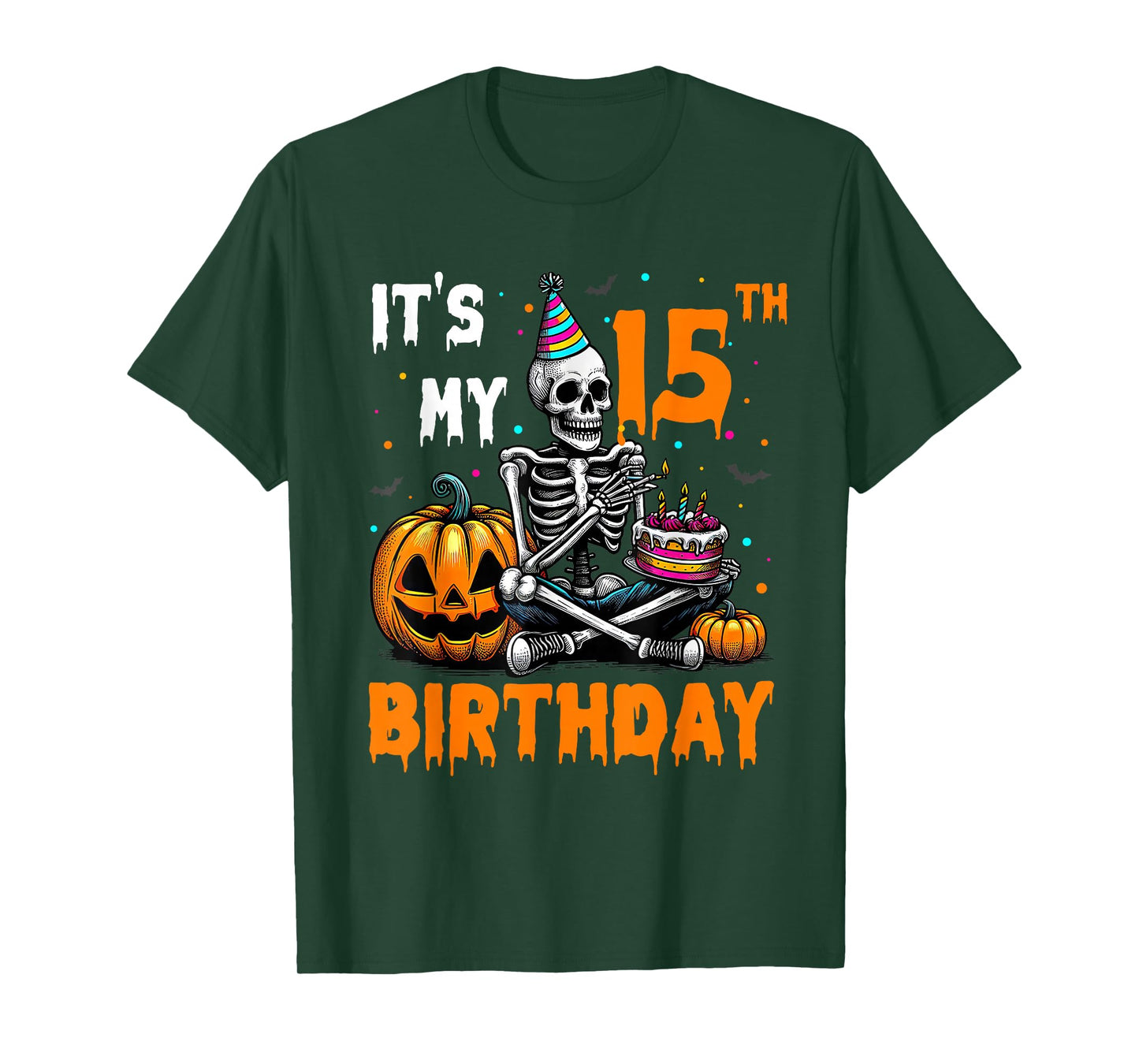 Skeleton 15th Birthday Halloween Party Kids 15 Years Gift T-Shirt