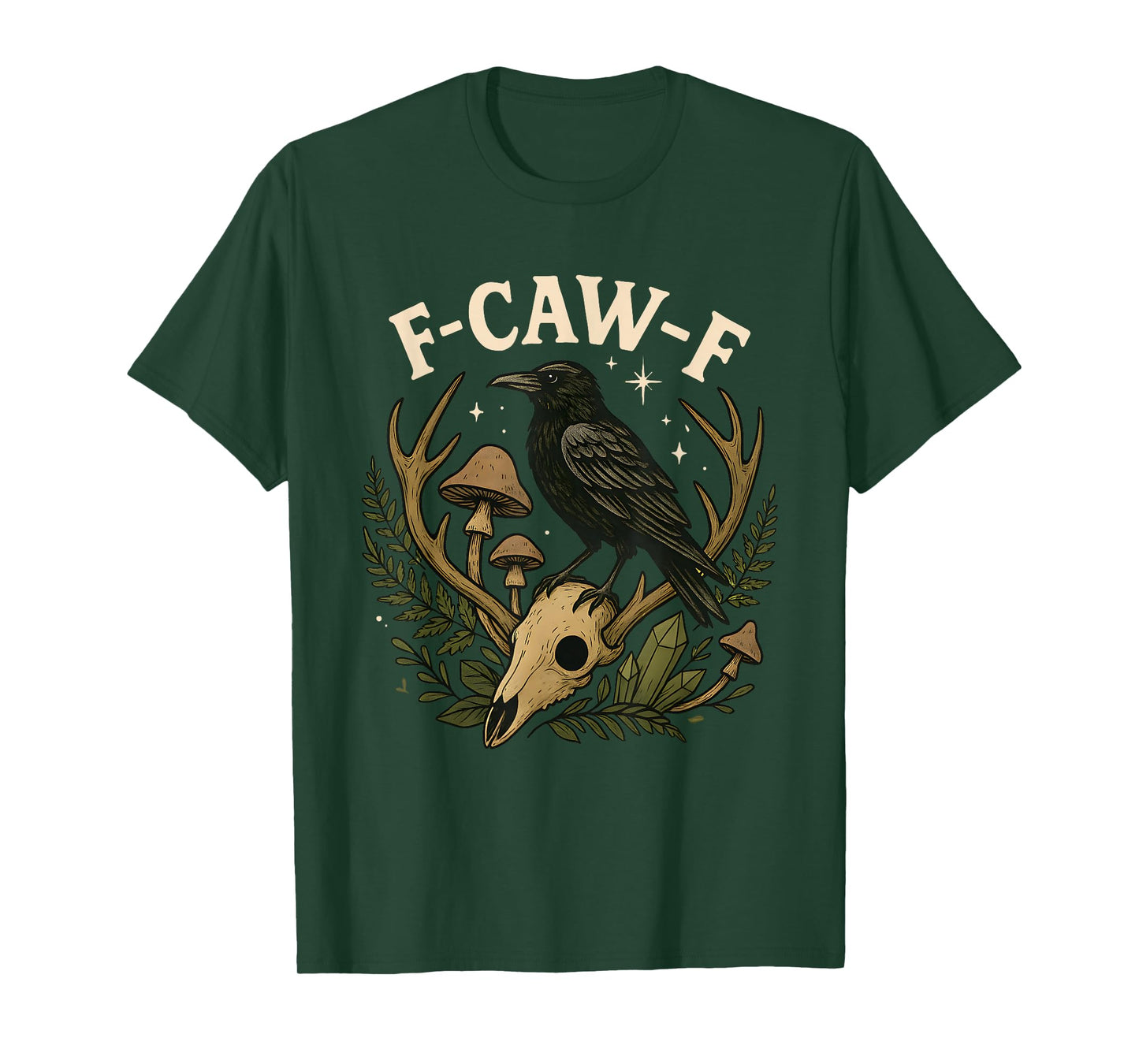 Black Crow F-Caw-F Funny Halloween Moon Gothic Adult Humor T-Shirt