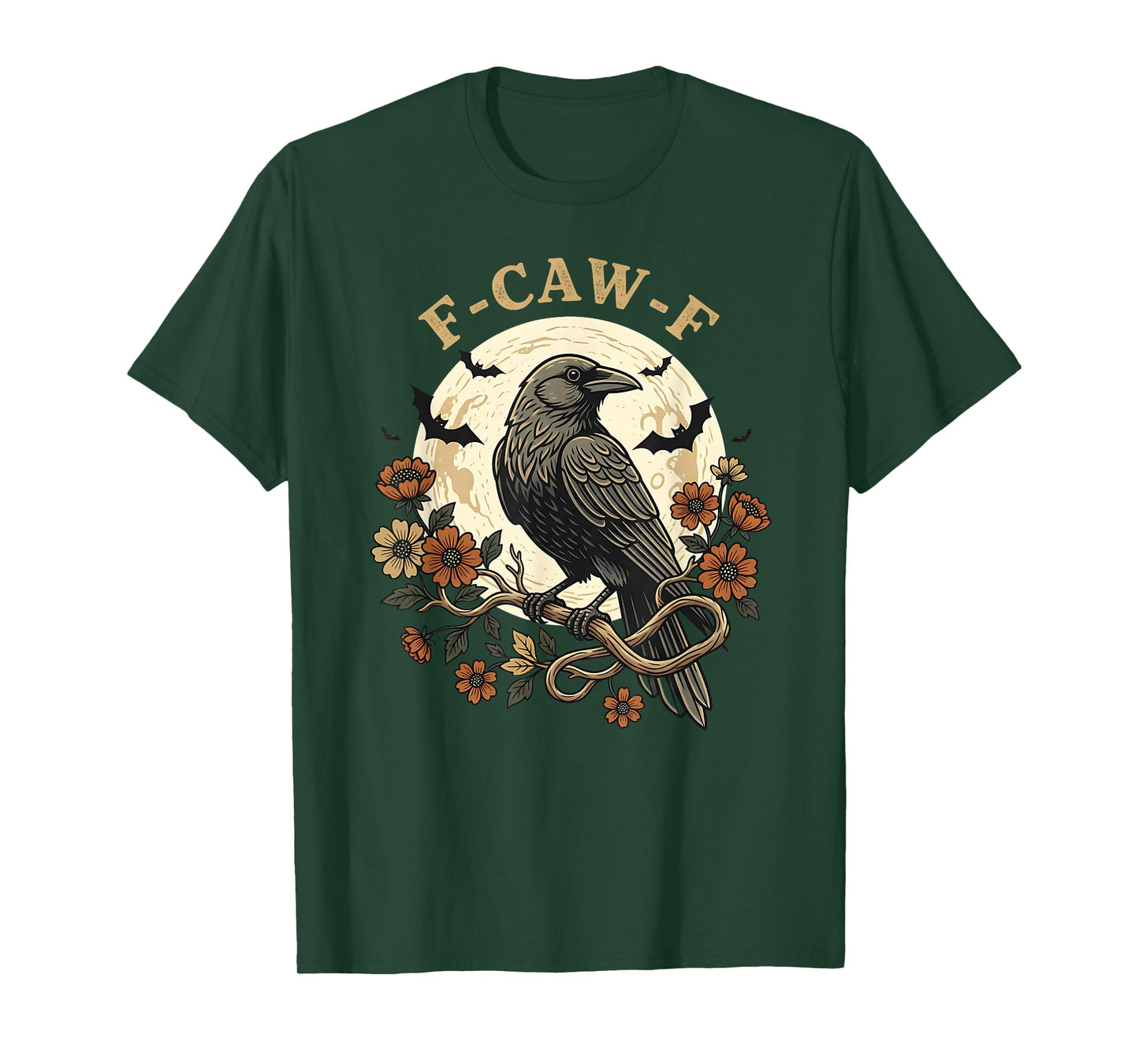 F Caw F Raven Crow Humor Gothic Bird Moon Bat Design T-Shirt