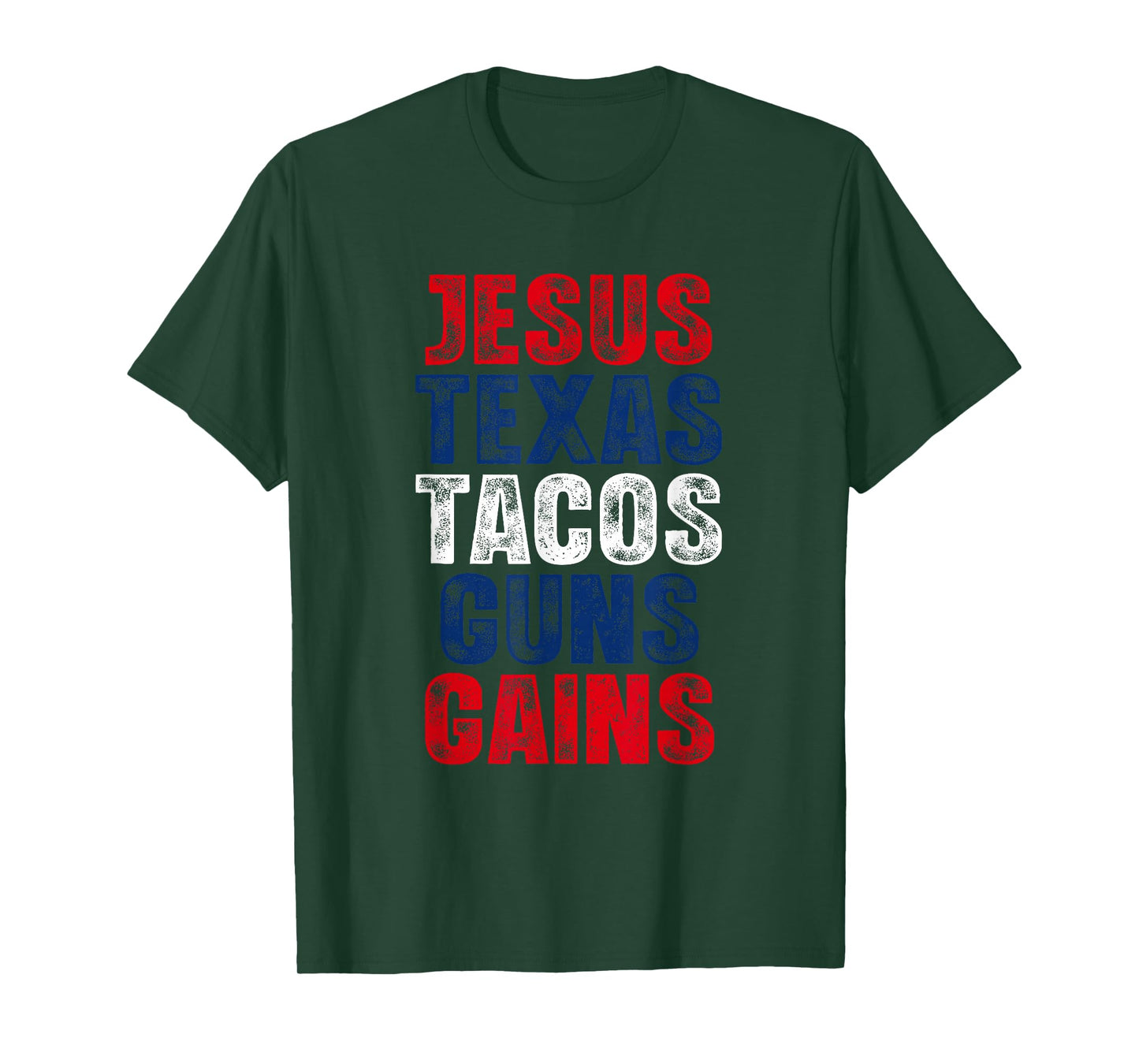 Bold Humor Jesus Texas Tacos Guns Gains Design T-Shirt