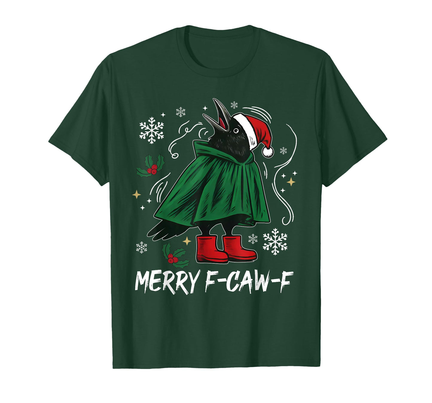 Merry F-Caw-F Funny Crow Elf Xmas Christmas Pajamas Holiday T-Shirt