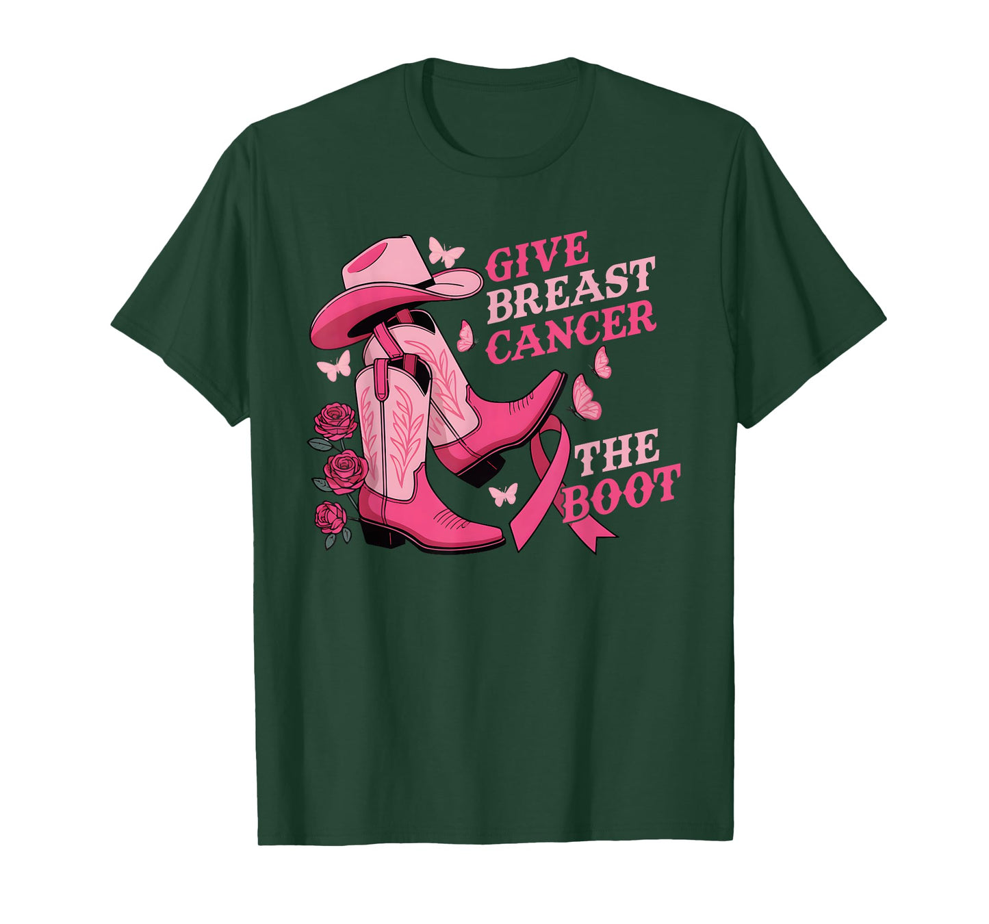 Give Breast Cancer The Boot Cowgirl Cancer Awareness Ribbon T-Shirt