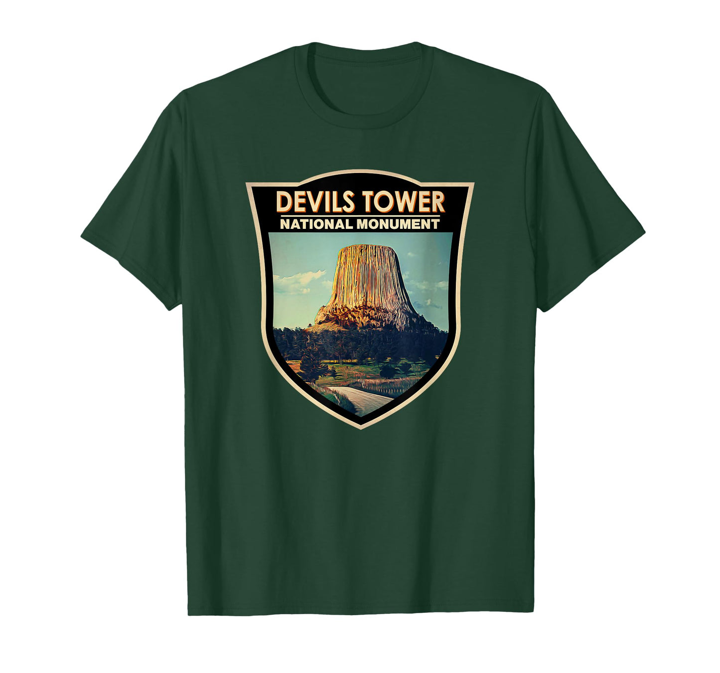 Devils Tower National Monument Wyoming Watercolor Badge T-Shirt