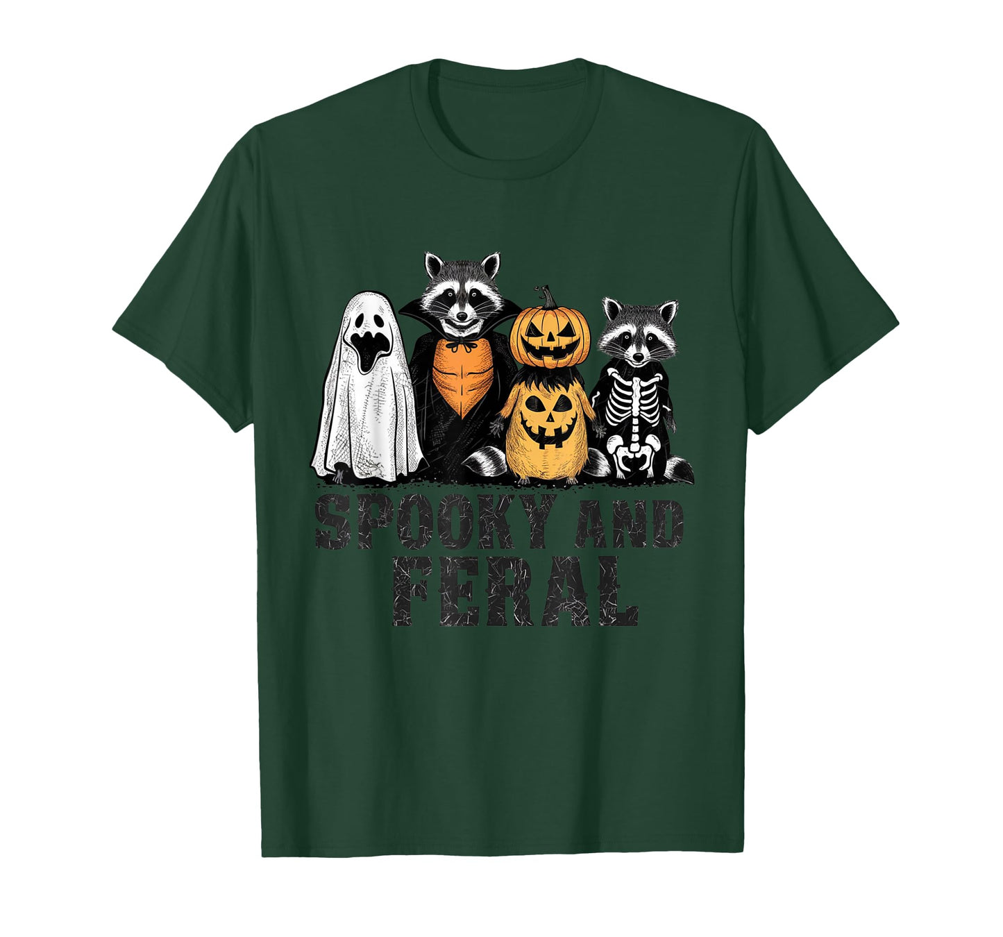 Spooky and Feral Raccoon Halloween Vintage Funny Costume T-Shirt