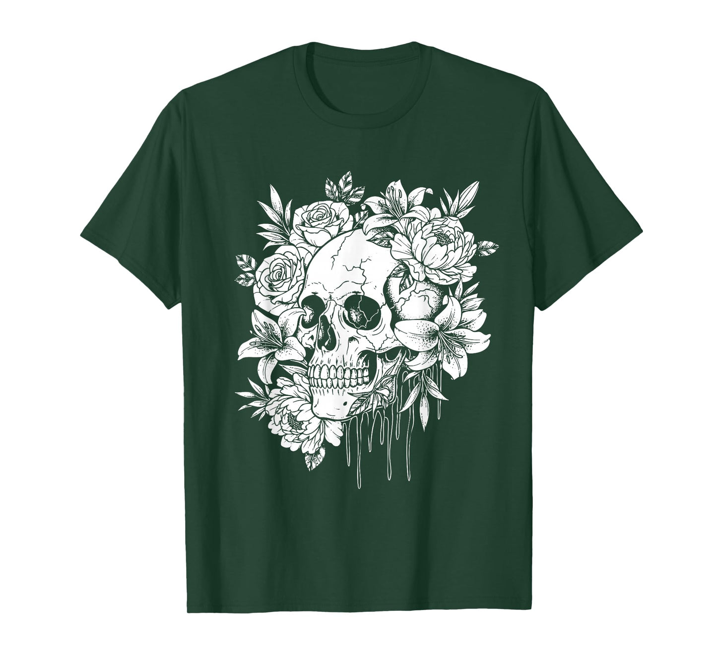 Skull with Roses Funny Halloween Costume T-Shirt