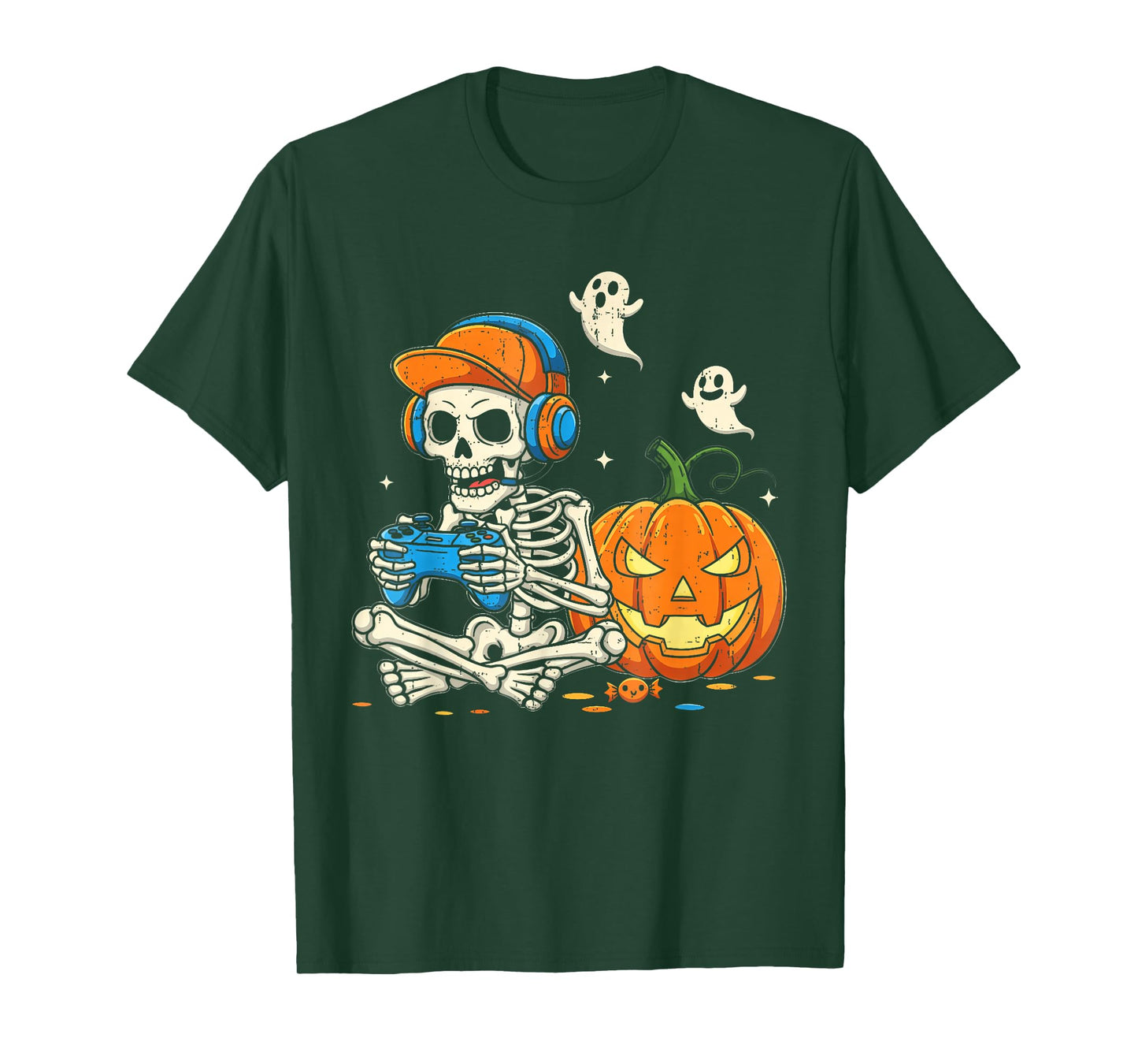 Funny Skeleton Video Game Halloween Gaming Gamer Boys Men T-Shirt