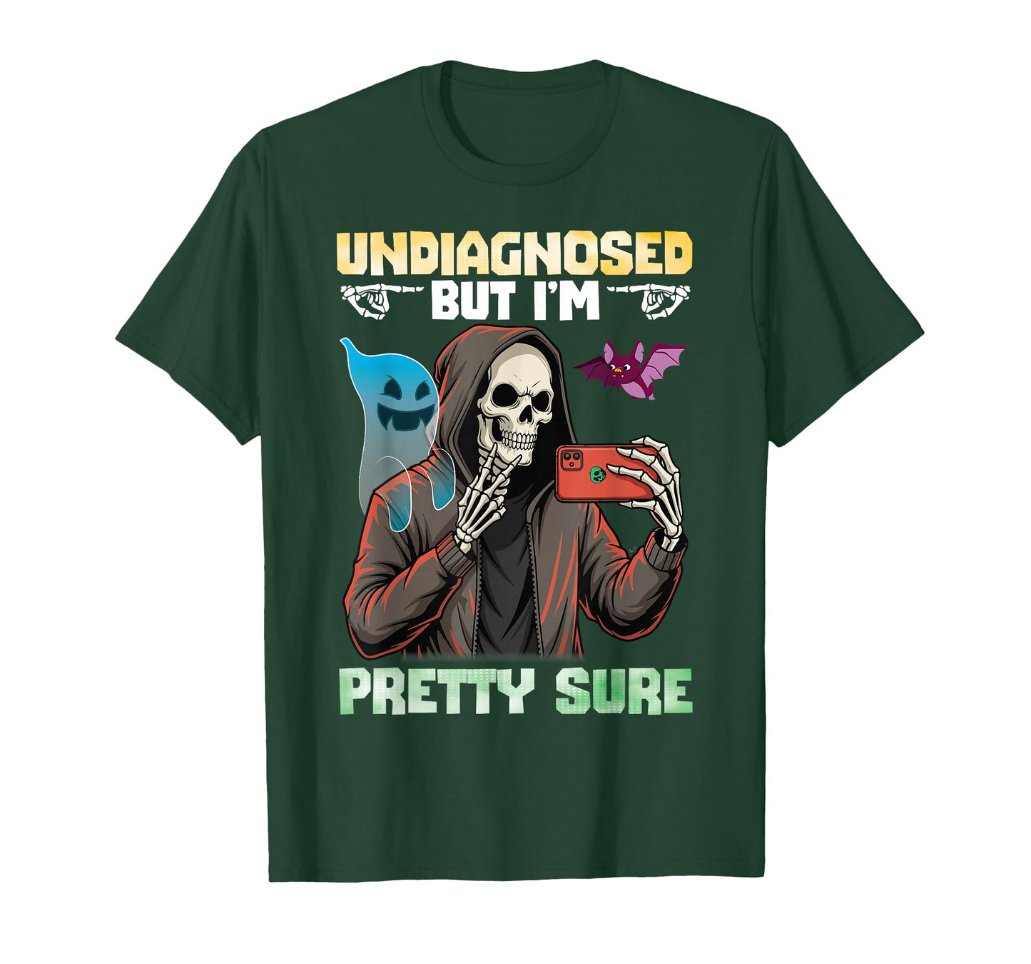 Undiagnosed But I’m Pretty Sure Skeleton Selfie Ghost Bat T-Shirt