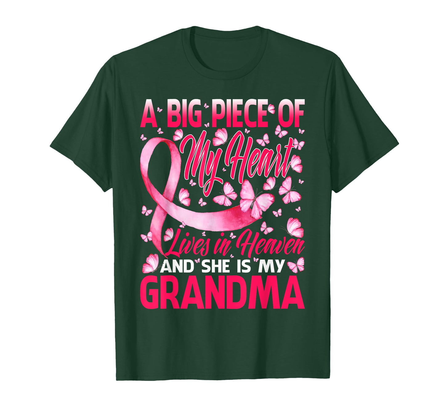 Grandma In Heaven Butterfly Breast Cancer Awareness T-Shirt