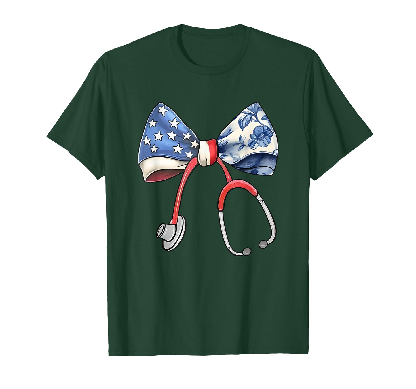 Nurse Toile Bow July 4th Stethoscope Bow Respiratory RT T-Shirt
