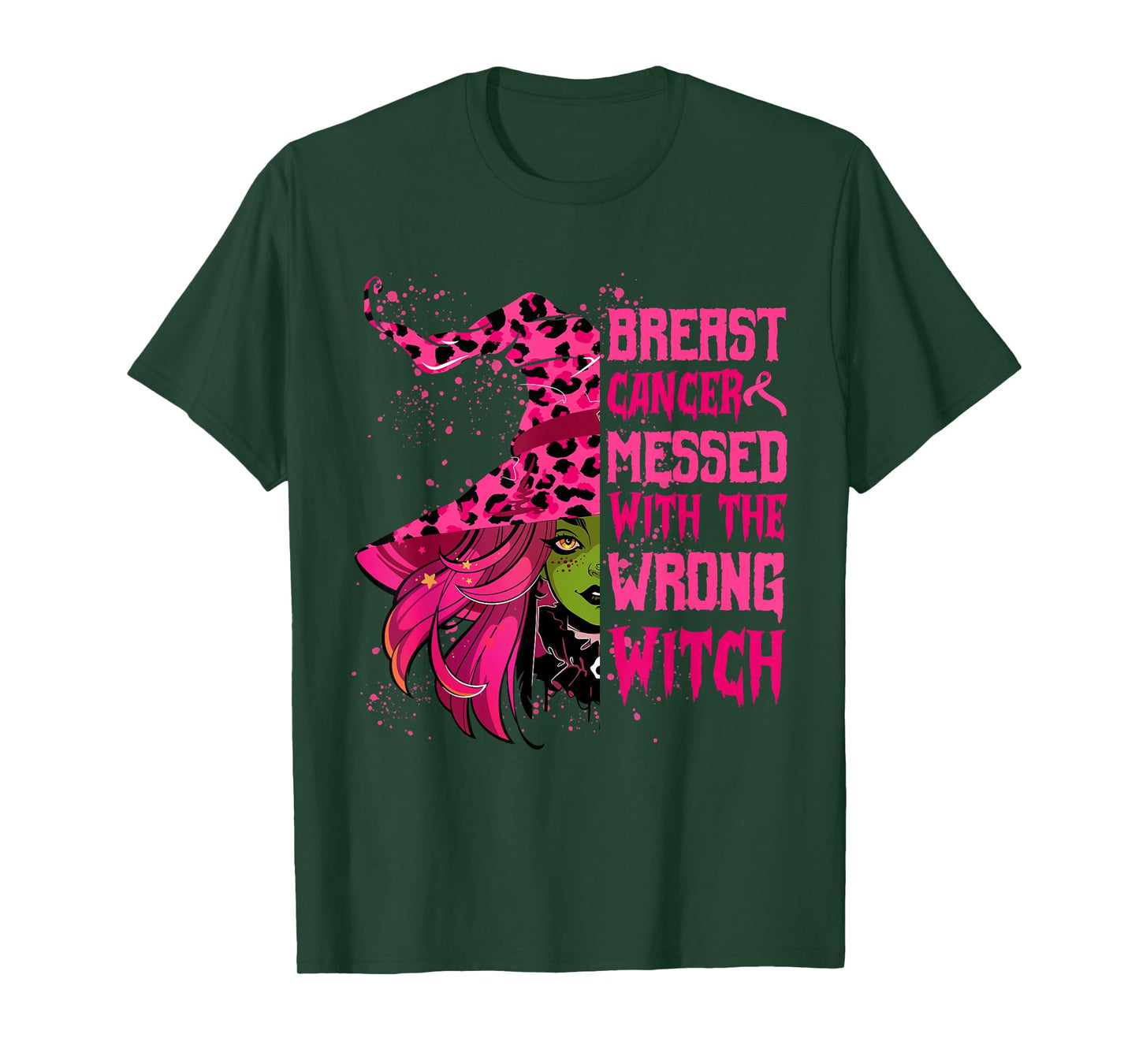 Breast Cancer Messed With Wrong Witch Halloween Girls Women T-Shirt