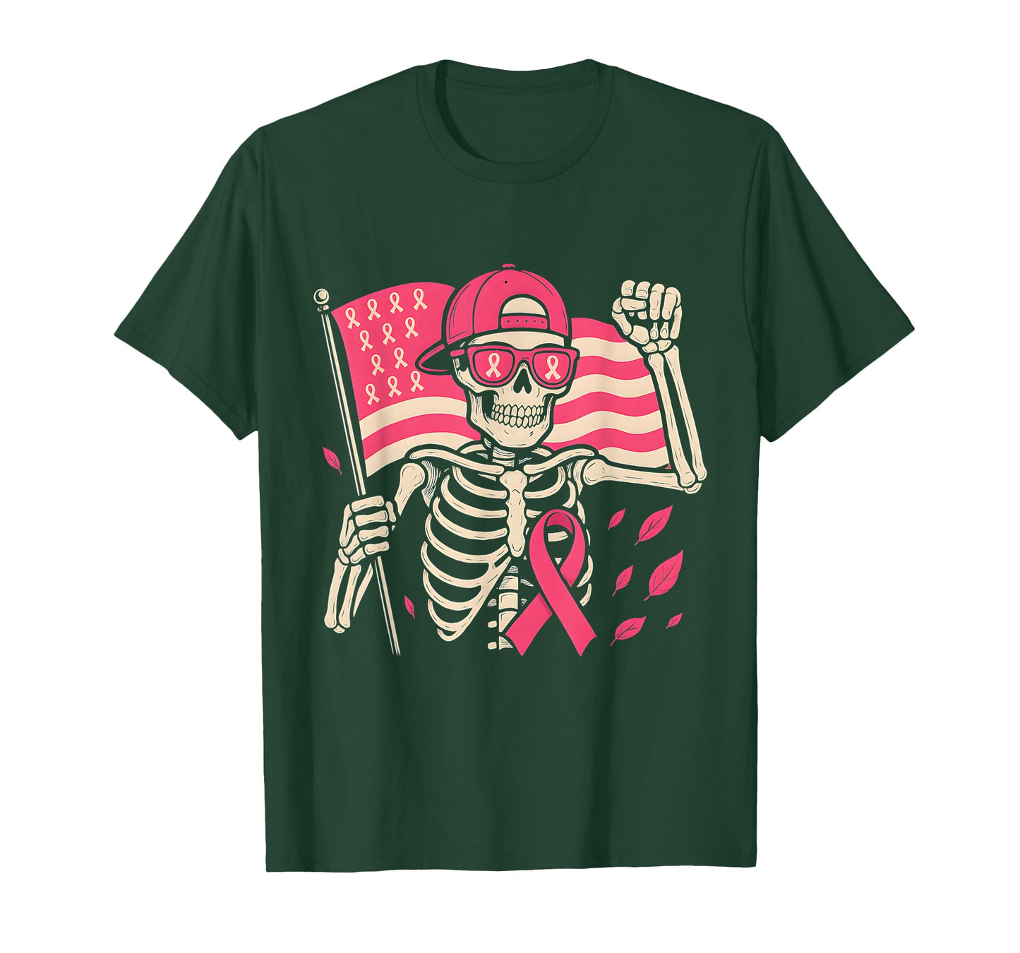 Halloween Skeleton Fight Pink Ribbon Breast Cancer Awareness T-Shirt