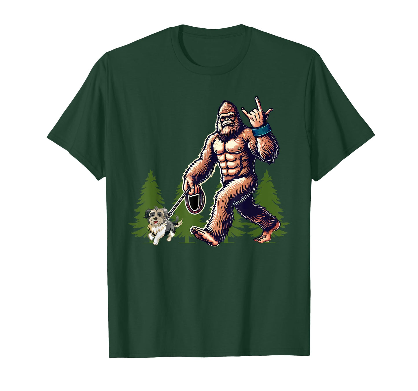 Funny Shih Tzu Bigfoot Dog Walking Dog Mom Dad Kids T-Shirt