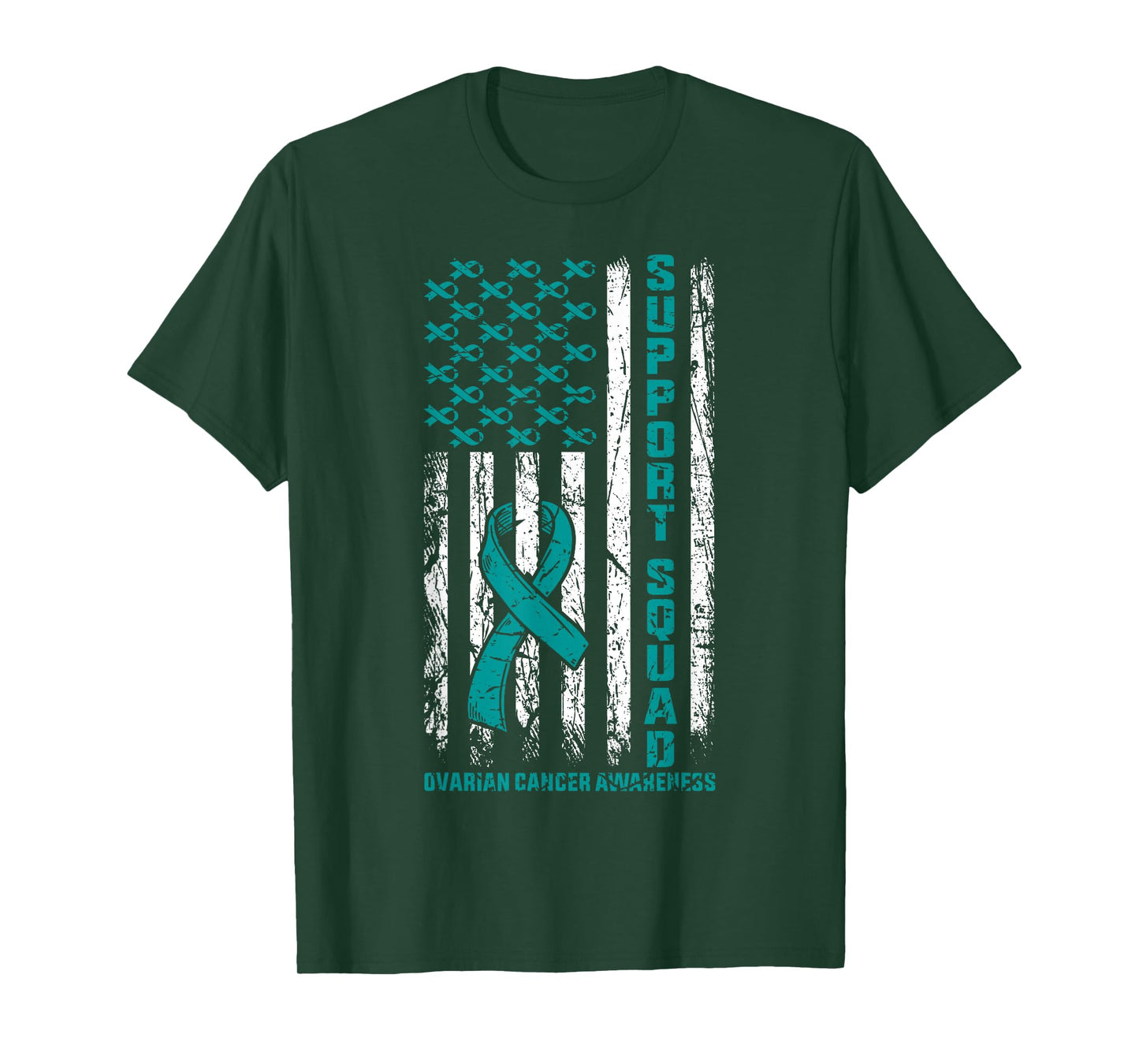 Ovarian Cancer Awareness Support Squadb Teal Ribbon Family T-Shirt